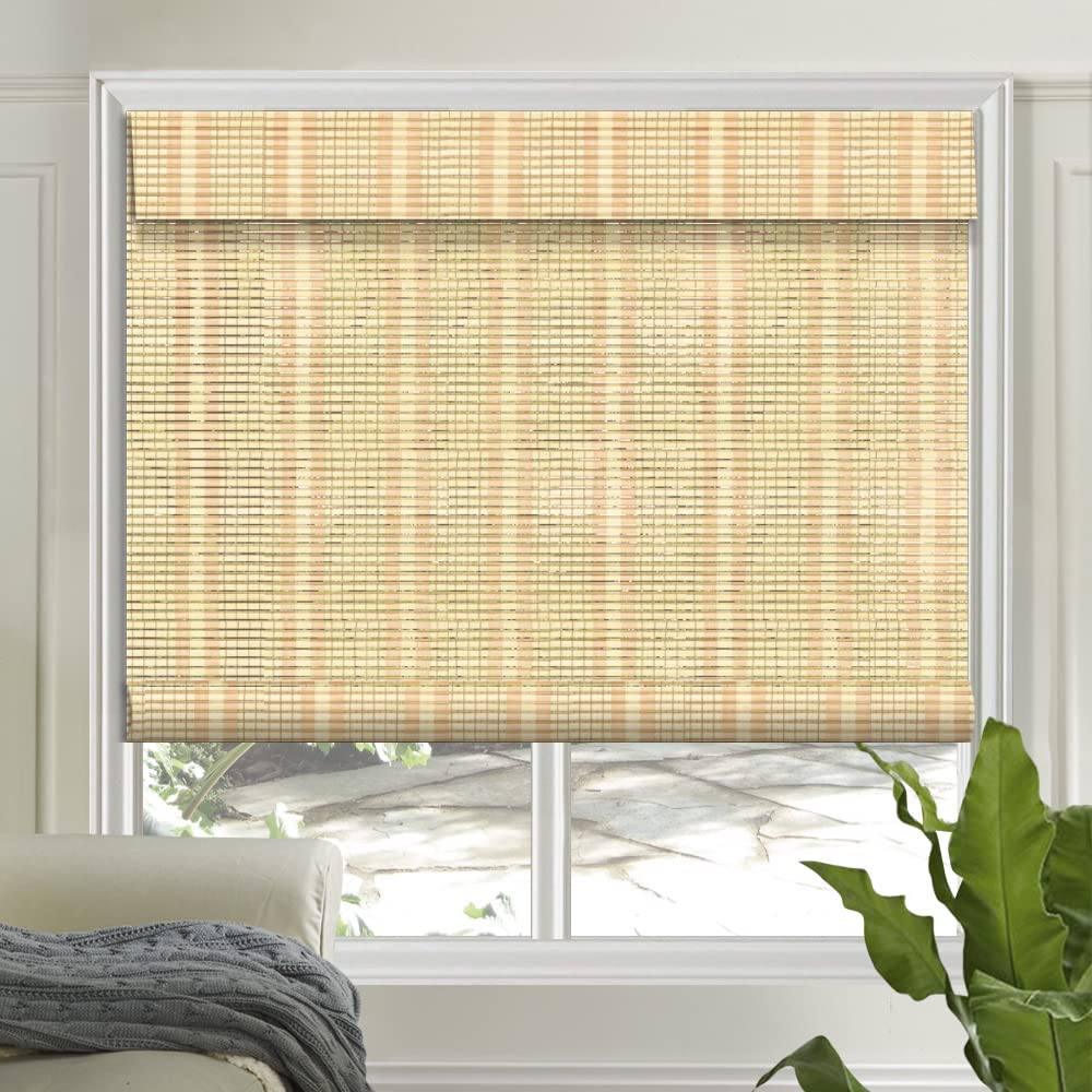 Letau No Drill No Tools Cordless Wood Window Shades Blinds, Bamboo Light Filtering Roller Shades, Color 11