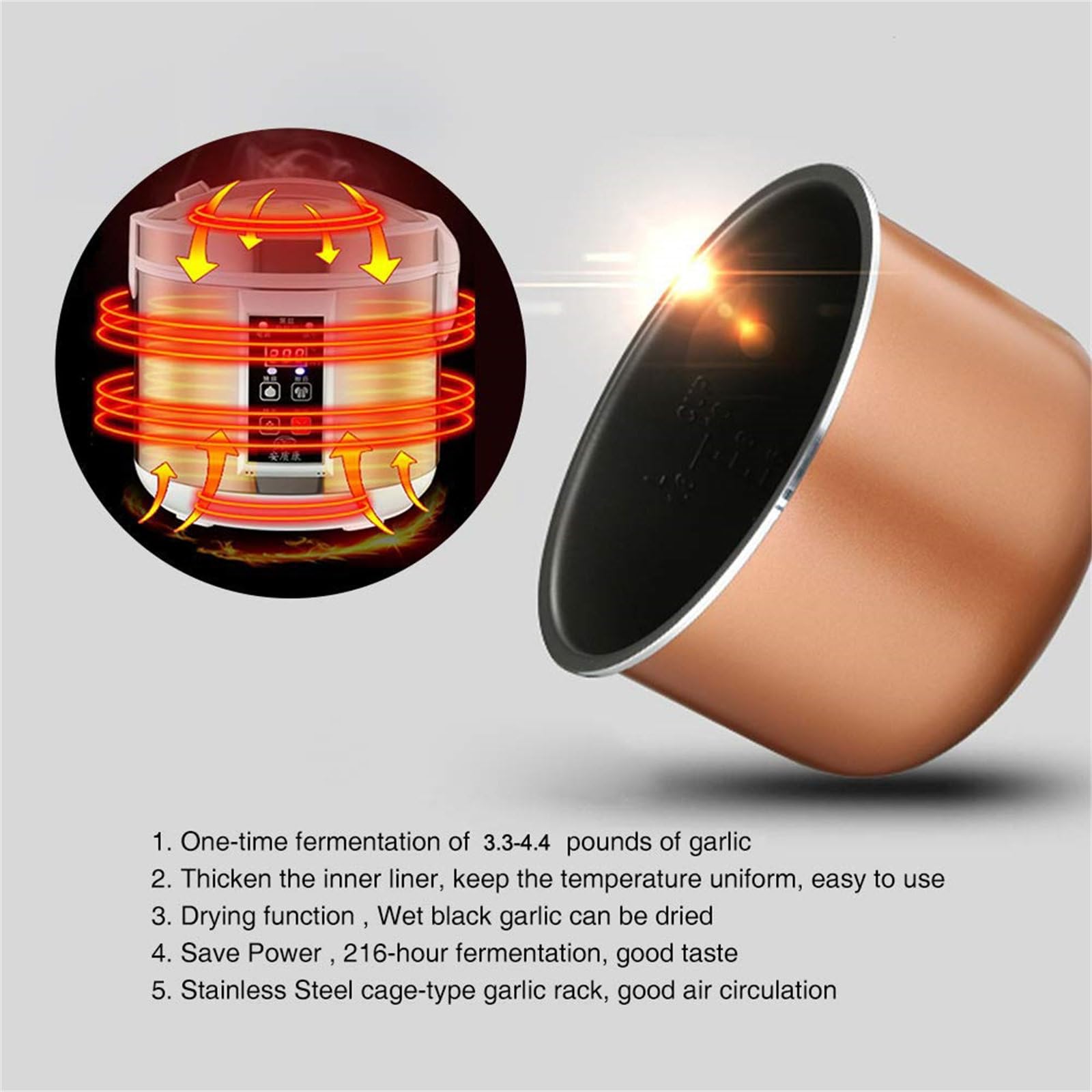 Fermentador de ajo negro, olla fermentadora multifuncional, máquina de fermentación inteligente, olla de fermentación de ajo negro, olla fermentadora,para yogur,natto,arroz dulce,7.5l
