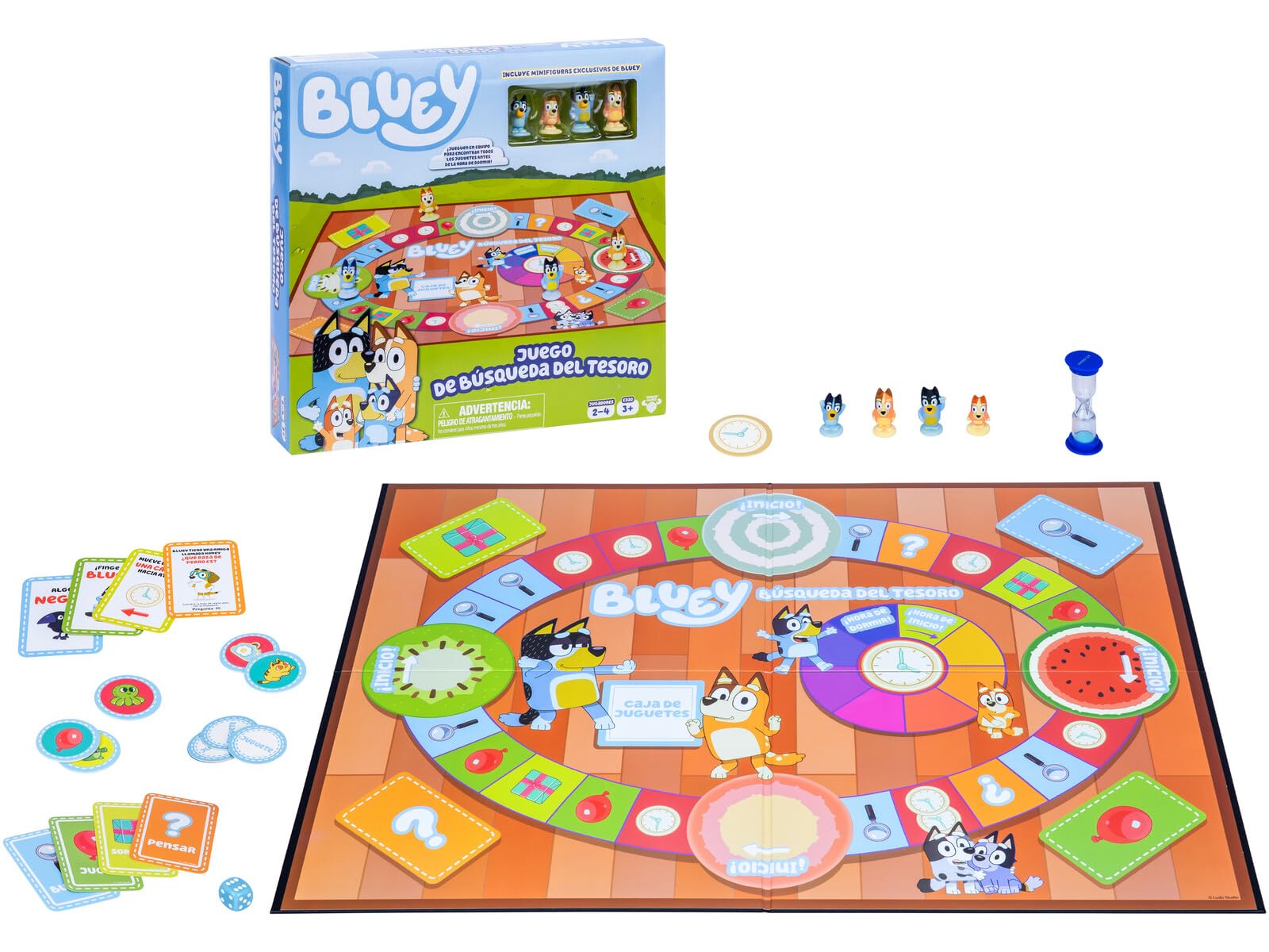 Juego de la Búsqueda del Tesoro de Bluey. Un Divertido Juego de Mesa repleto de Actividades entretenidas, Cosas Que Buscar y Preguntas sobre Bluey Que Responder.