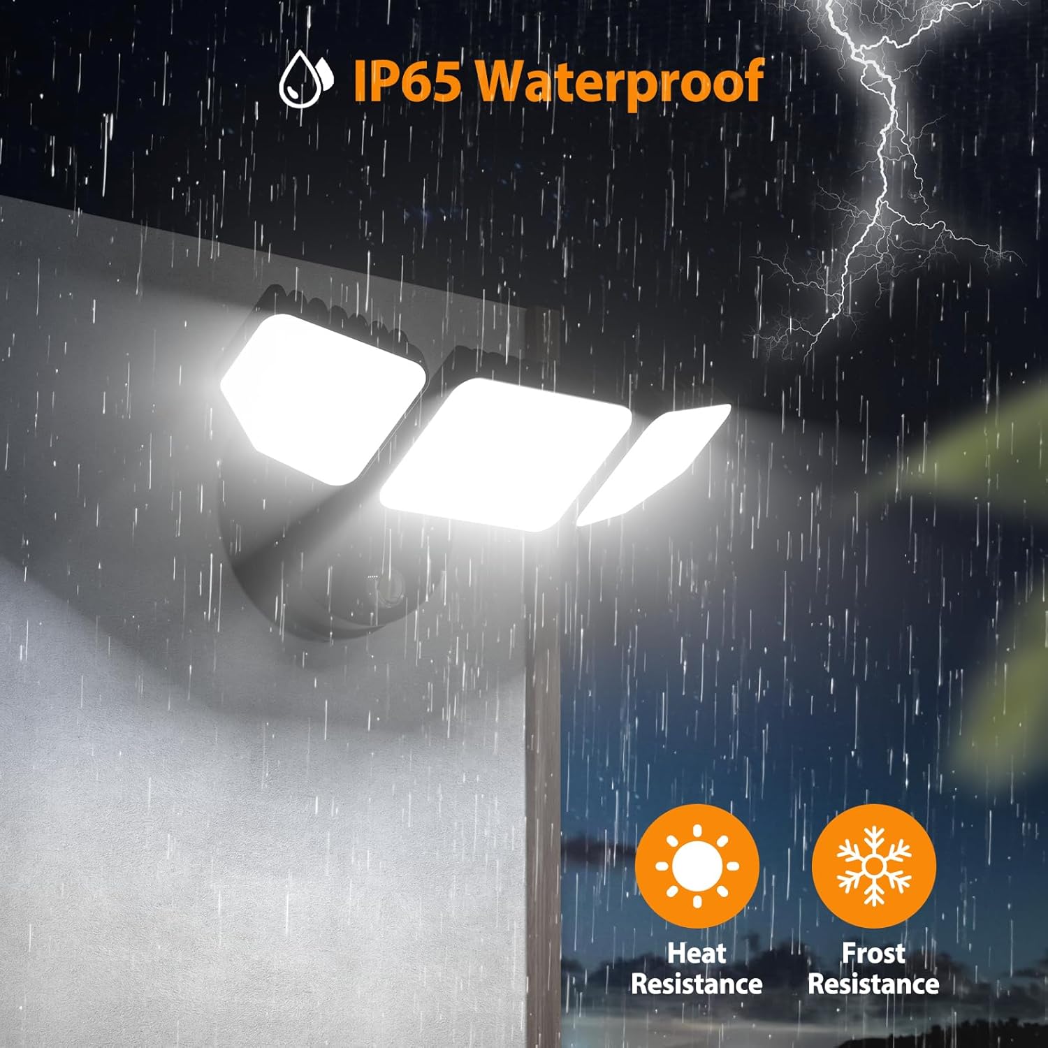 65W Dusk to Dawn Flood Lights Outdoor, 6500LM LED Outdoor Light, IP65 Waterproof, 6500K Daylight, 3 Adjustable Heads LED Security Light with Photocell for Yard Garage Porch Black