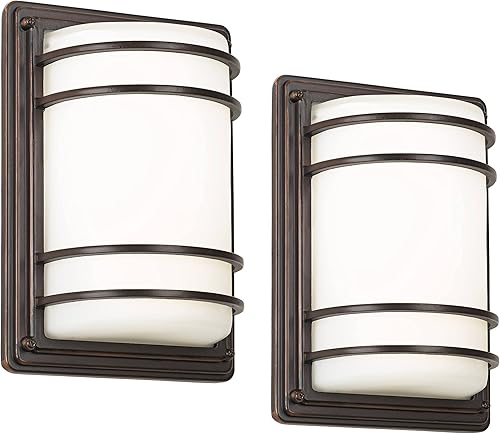 Miniatura 2 de John Timberland Habitat - Juego de 2 lámparas de pared industriales modernas para exteriores, bronce aceitado de 11 pulgadas, pantalla LED de