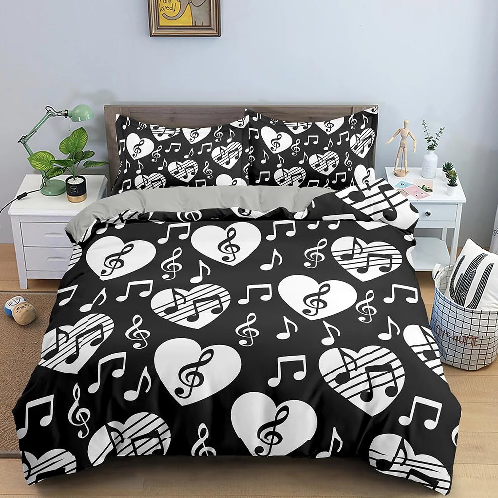 QBIDCSX Bedding Double Bed Set Music Bedding Double Bed Set - Microfibre Quilt Cover 230x220 cm - Comforter Cover with 2 Pillowcases(Double)