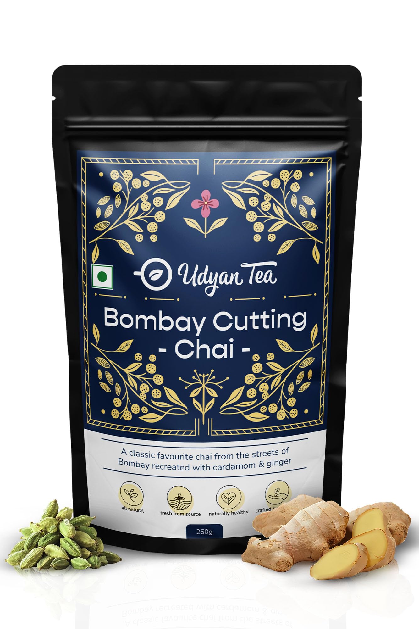 Udyan TeaBombay Cutting Chai - 250g | Authentic Elaichi Adrak Chai | Flavorful Masala Tea with Ginger & Cardamom