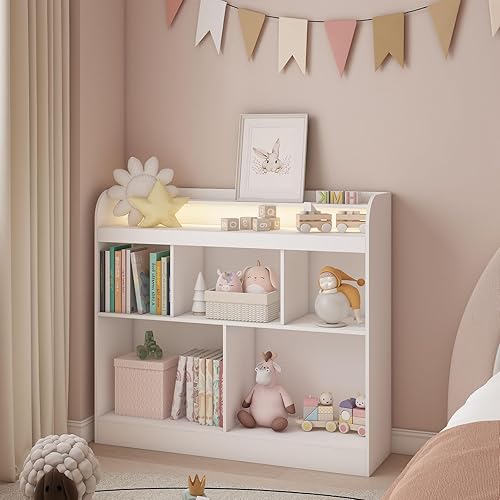 Miniatura 3 de Lkeiyay Estantería para niños, estantería blanca para dormitorio de niños, cubo de almacenamiento de juguetes, estante de juguetes para niños,