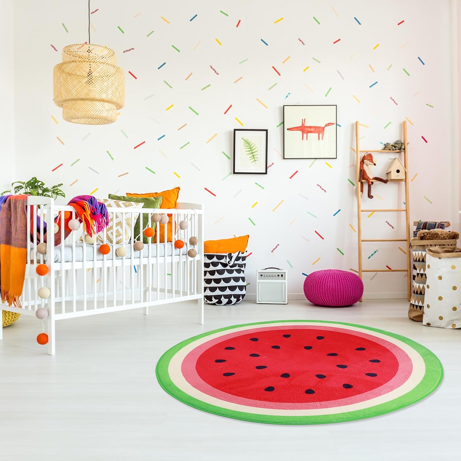 3ft Round Watermelon Rug, Memory Foam Circle Rug for Kids Room, Non-Slip Round Carpet, Soft Area Rug for Bedroom, Nursery, Playroom, Classroom, Room Decor