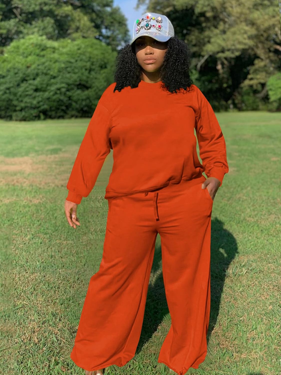 TOPSRANI Womens Plus Size Sweatsuits Tracksuit 2 Piece Outfits Crewneck Lounge Set Long Sleeve Baggy Wide Leg Pant Sets - Image 4