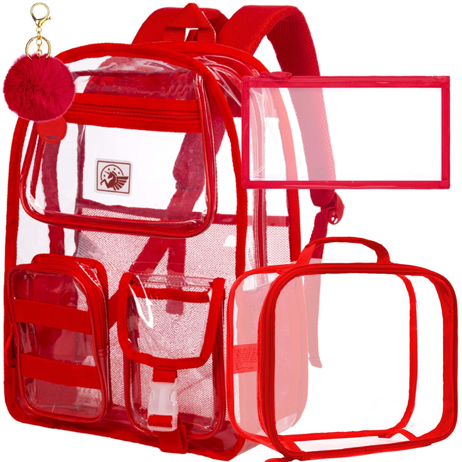 Clear Backpack for Girls Women, Heavy Duty PVC Transparent BookBag, Cute See Through School Bags for Teens Elementary - Red
