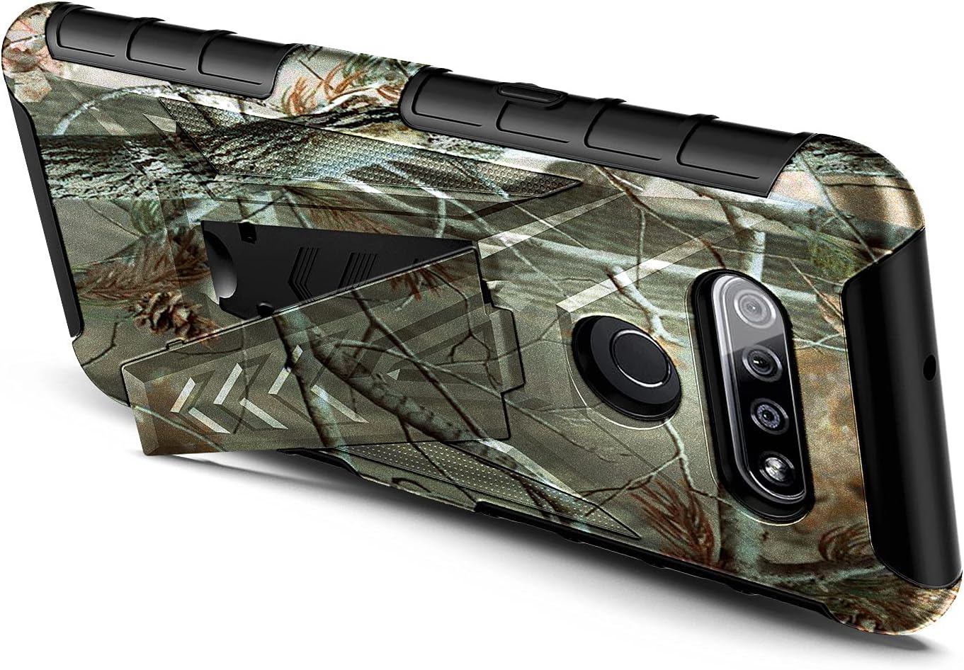 E-Began Case for LG K51, LG Reflect with Tempered Glass Screen Protector (Full Coverage), Belt Clip Holster Kickstand Protective Hybrid Cover Heavy Duty Armor Defender Shockproof Rugged Case -Camo