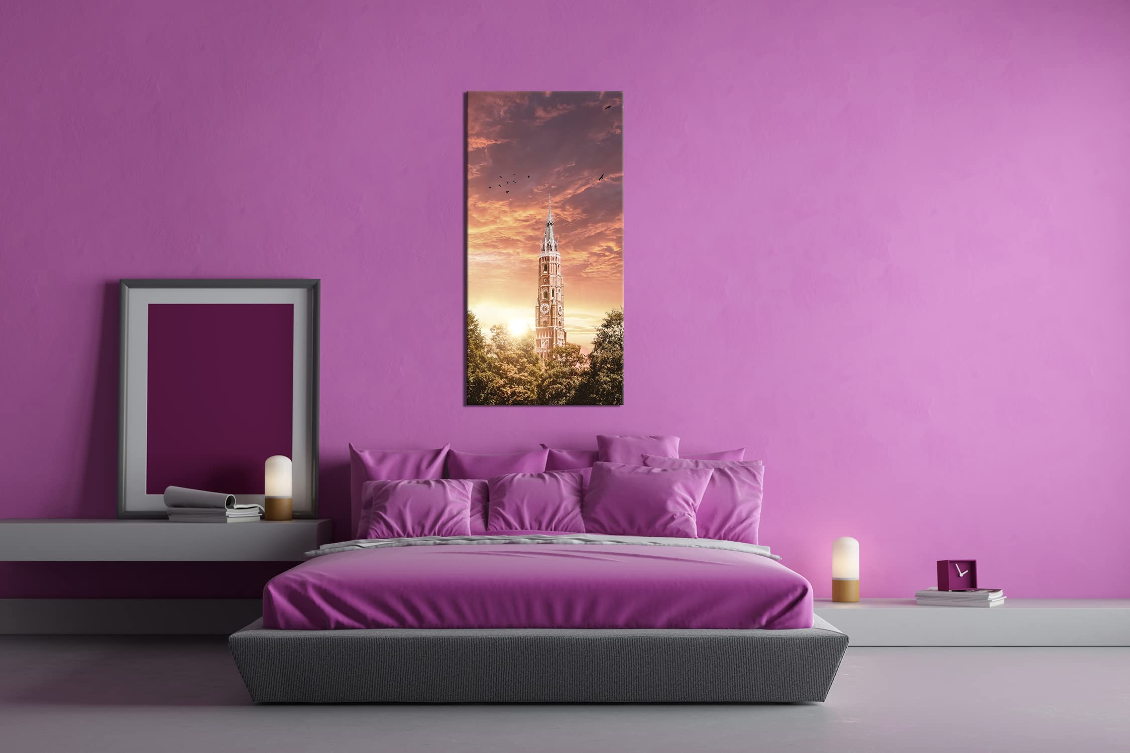 Martinskirche bei Sonenaufgang Panorama 120 x 60 cm jako obraz na płótnie, motyw oprawiony na ramie z prawdziwego drewna, wysokiej jakości druk cyfrowy z ramą