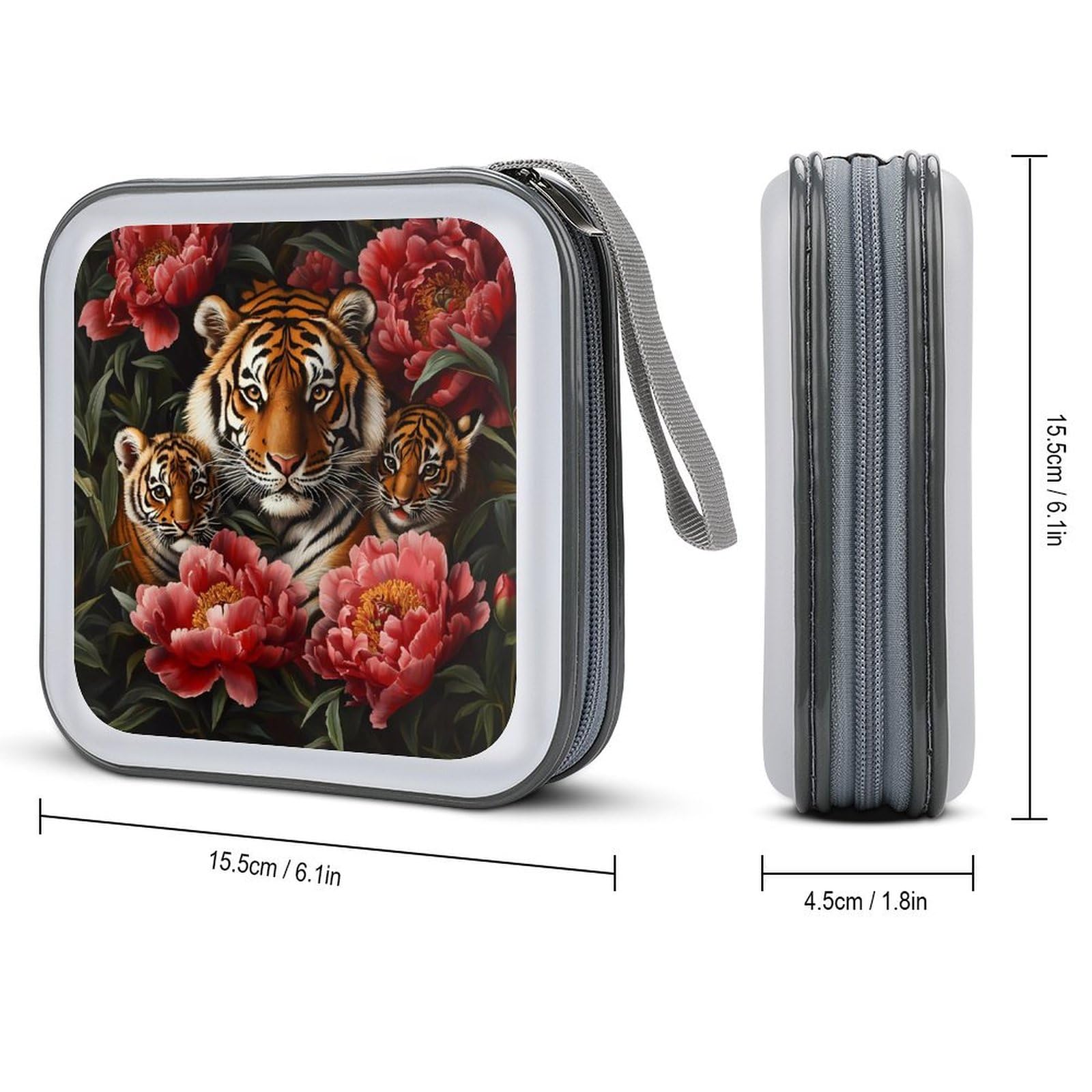 Tiger Mom with Flower CD Case Portable DVD Holder Storage Organizer for Home Travel