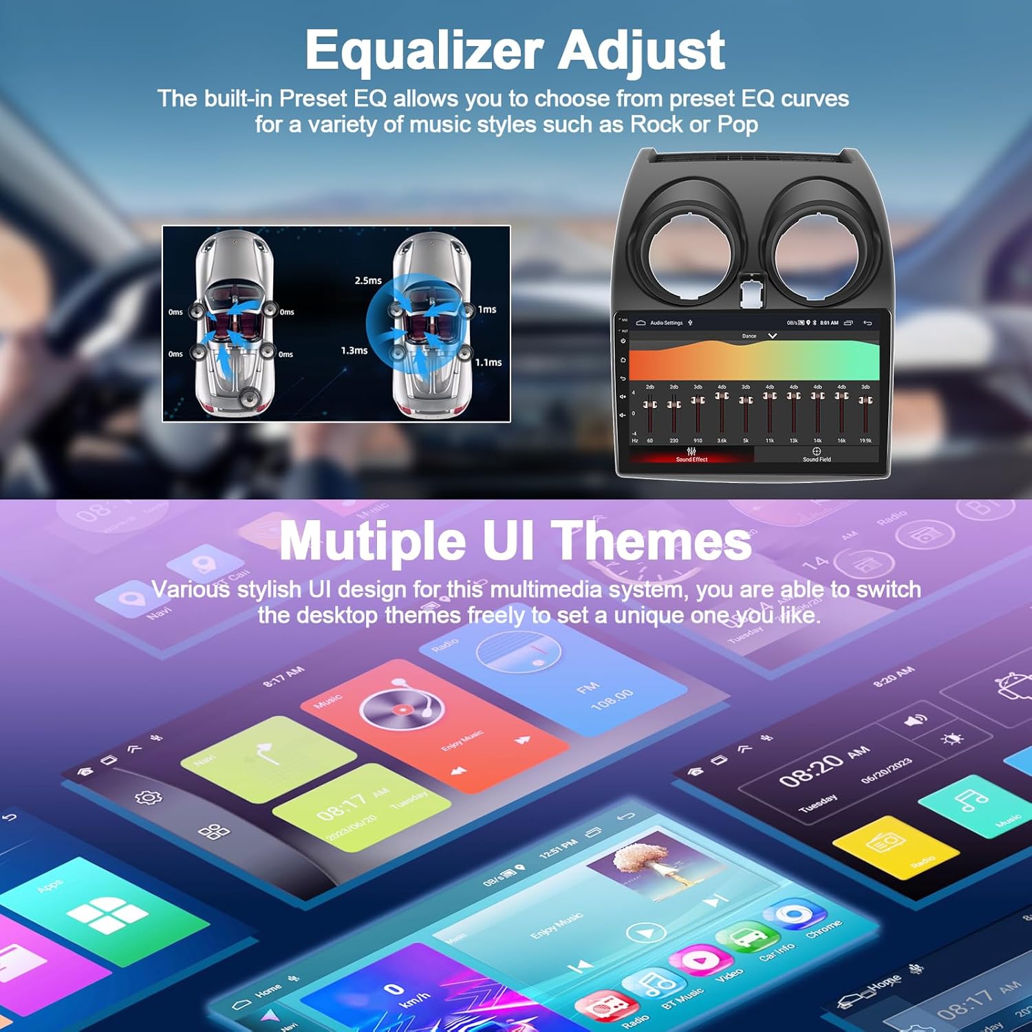 2+64GB Car Radio Stereo for Nissan Rogue Qashqai 2008-2013 with Wireless CarPlay Android Auto Android 13 Head Unit 9" Touch Screen Car Stereo with GPS WiFi Bluetooth FM AHD Backup Camera + Canbus