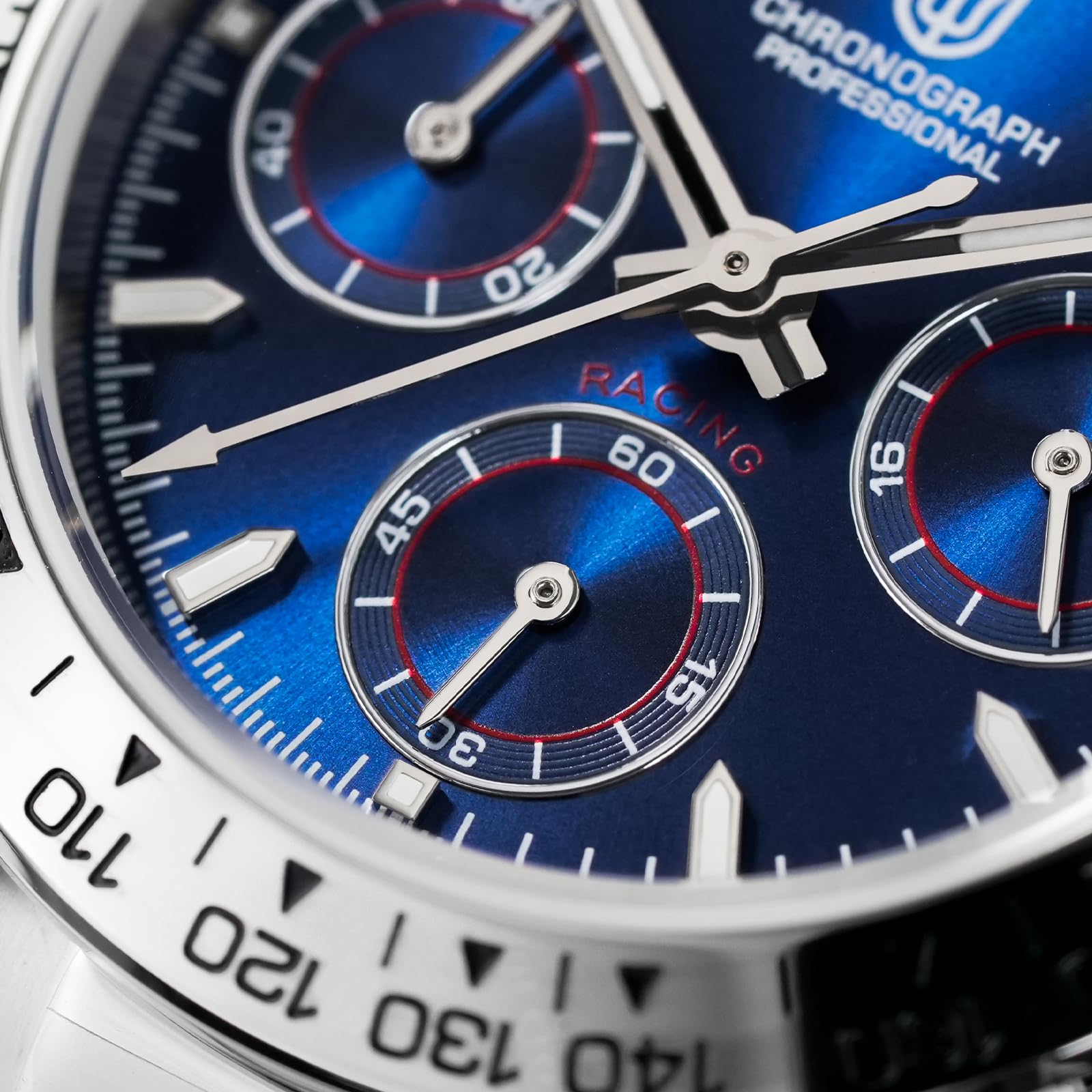 watchdives Chronograph Armbanduhr, WD16500 V2 Quarz Herrenuhren Japan VK63 Meca-Quartz Uhrwerk 38mm Saphirglas Armbanduhr 100M wasserdichte Sportuhr, Edelstahl Armband