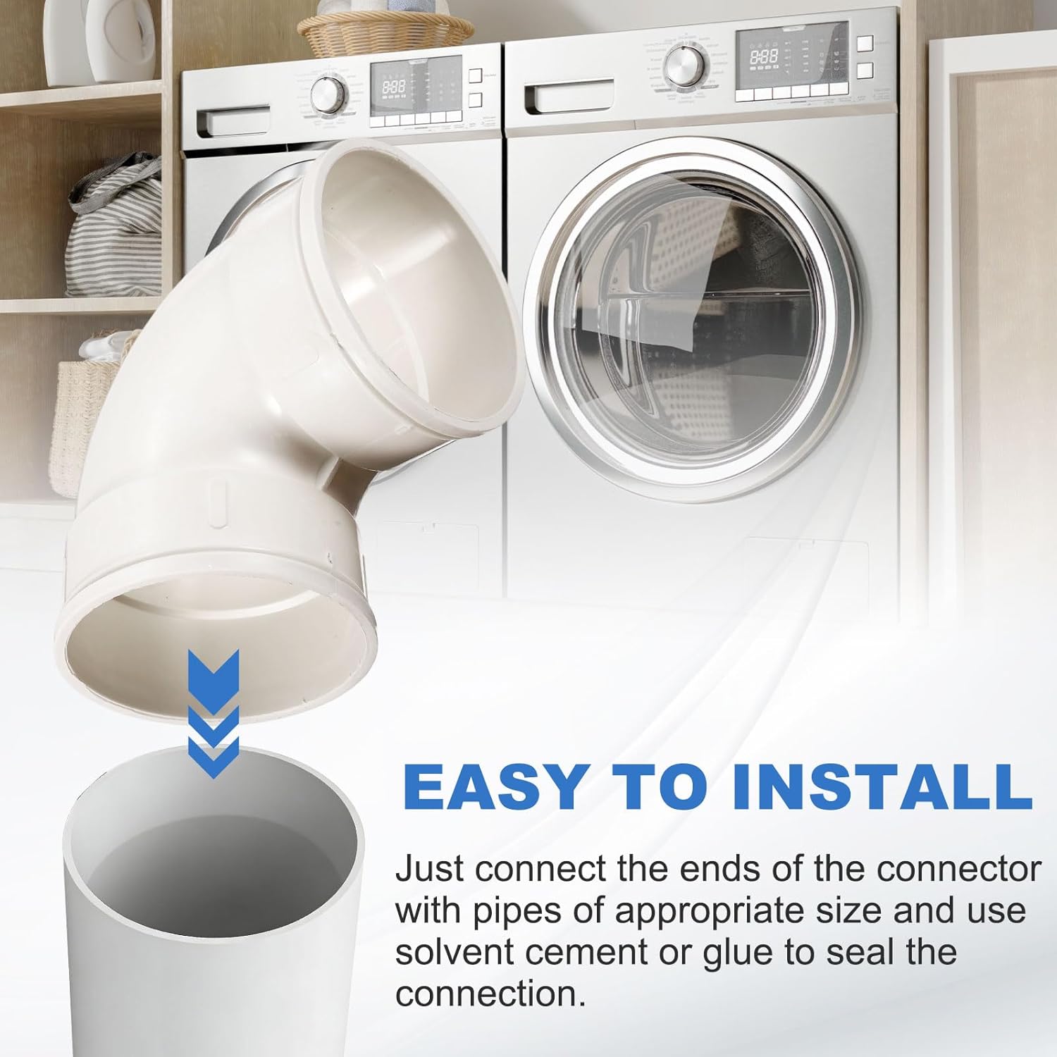 1pcs PVC 90 Degree Elbow (2" / 50mm ID, White) - Round Plastic Duct Coupler Pipe Connector Coupling Adapter Fitting, Fits Air Ventilation Exhaust Drain Waste Vent DWV Systems