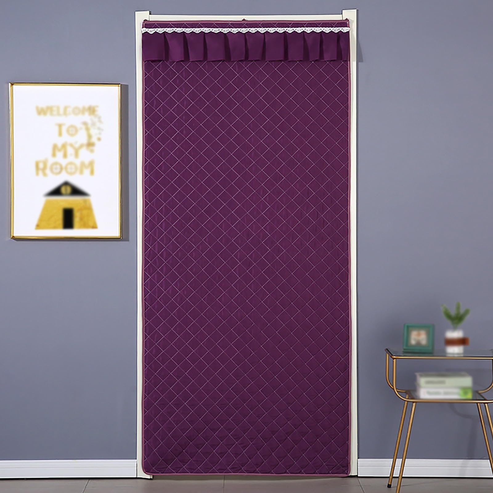 FLYIODFCXV Door curtain, Soundproof Cotton Door Curtain, Punch-free, Suitable for Living Room, Bedroom, Kitchen(Purple,150 * 220cm/59.1 * 86.6in)