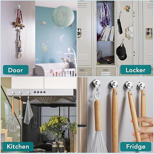 Miniatura 5 de TRYMAG Ganchos magnéticos, ganchos magnéticos giratorios de neodimio de 25 libras para colgar, gancho magnético de tierras raras para refrigerador,