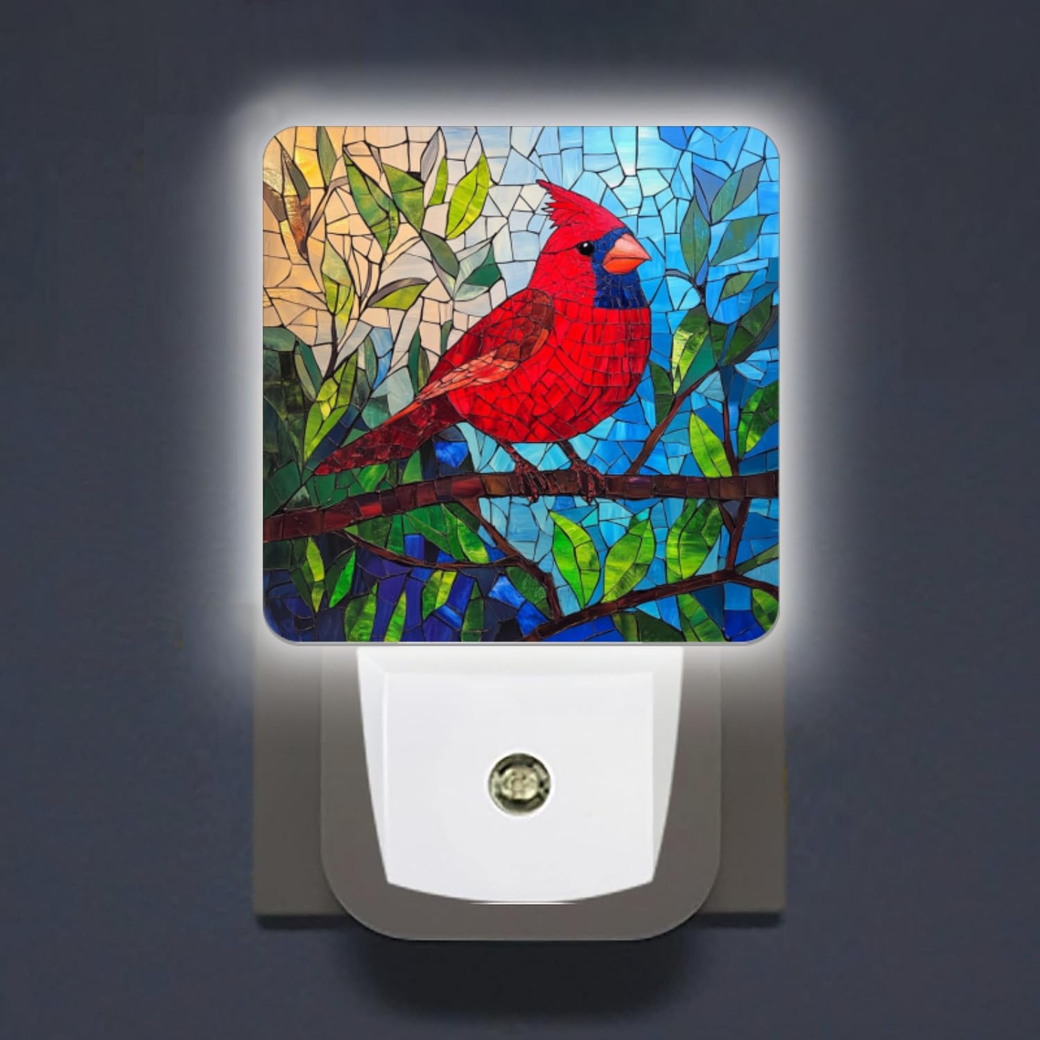 Square LED Night Lights Lamp with Dusk to Dawn Sensor Gorgeous Stained Glass Cardinal Night Light Plug Into