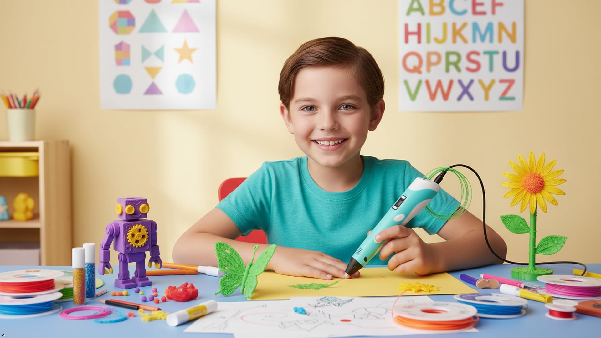 3D Stift für Kinder, 3D Stift Set, 3D Pen, Mit 15 Farben und 75 m Filament, + Malbuch
