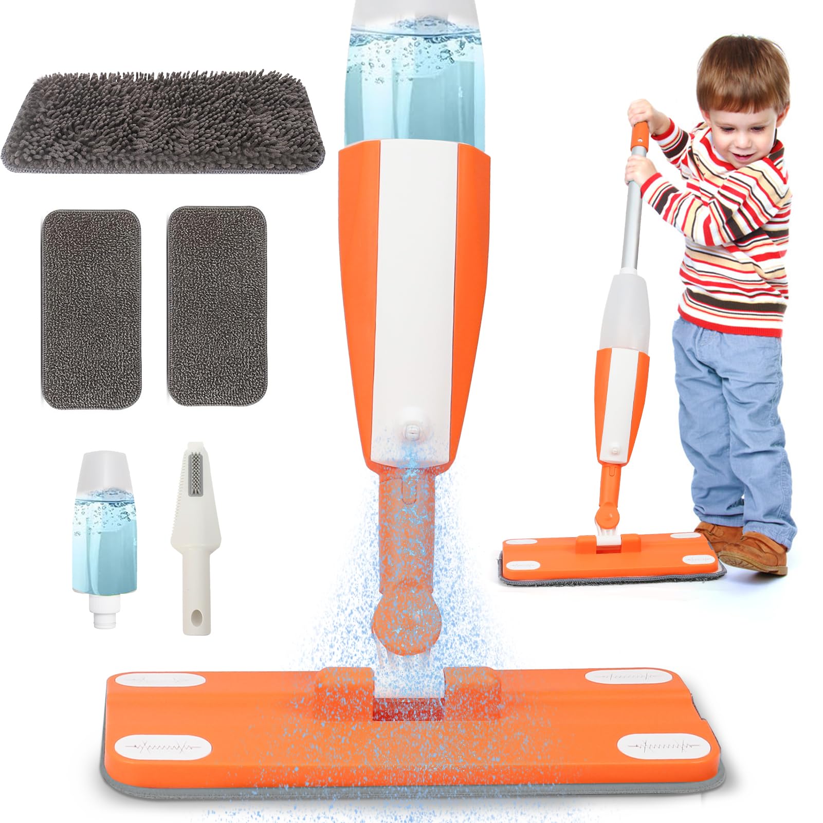 Wdmiya Balais Serpillère Jouet avec Vaporisateur pour Enfants, Montessori kit Menage avec Fonction de Pulvérisation Réelle et 3 Tampons Lavables, Idéal pour Jeux de Rôle Filles Garçons Cadeau âge 3-6