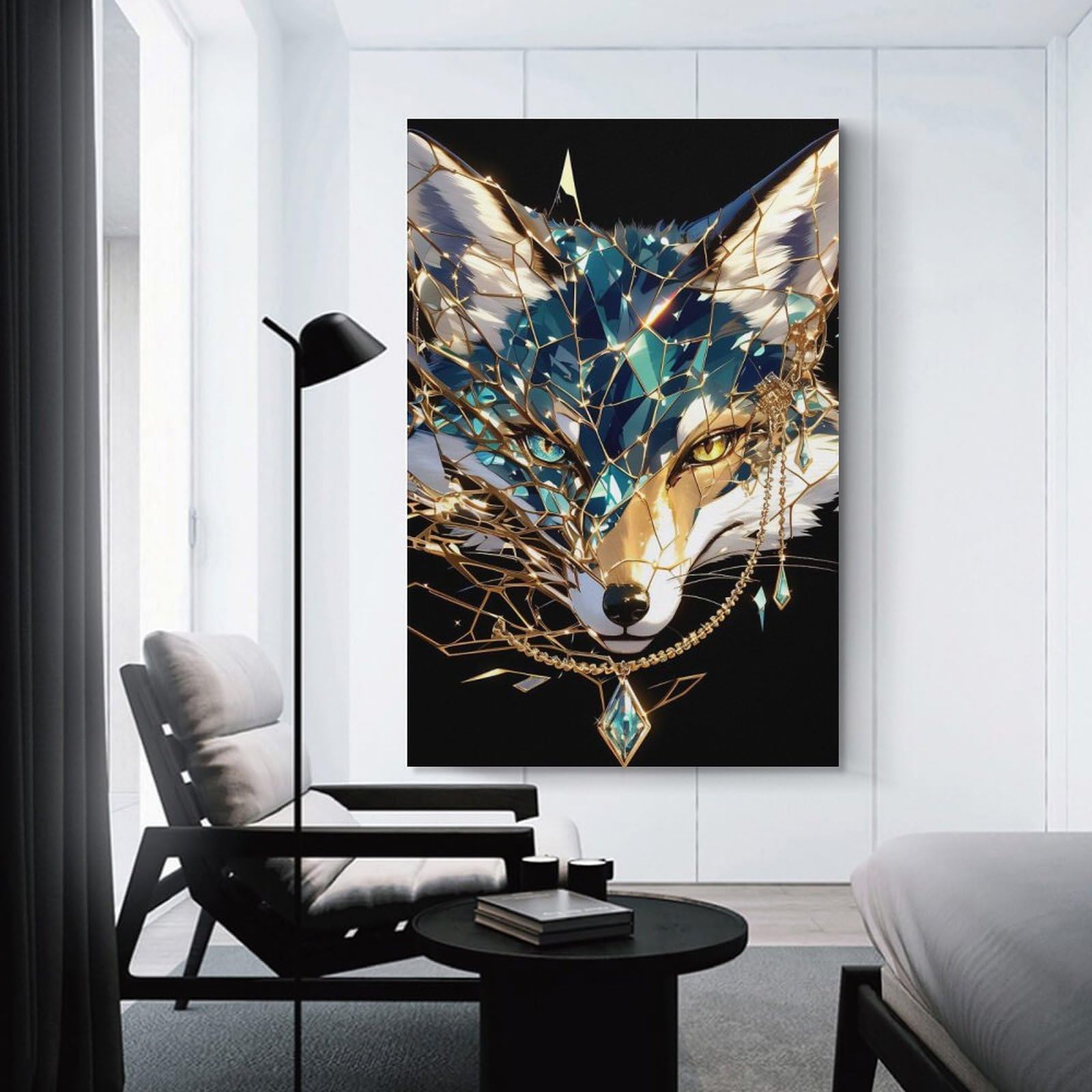 Junmoney Canvas Wall Decor Gemstone Fox Portrait, 20x30inch(50x75cm), for Living Room, Bedroom, Office Or Hallway, Decorative Artwork with Broad Appeal