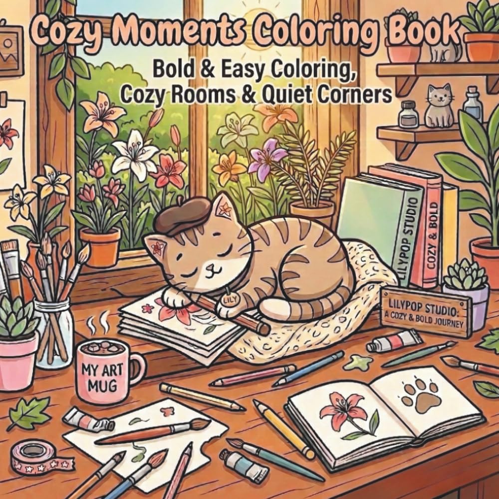 Cozy Moments Coloring Book: Bold & Easy Coloring, Cozy Rooms & Quiet Corners