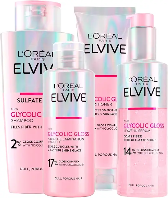 Kit L'Oréal Paris Elvive Glycolic Gloss - 4 Botellas para Cabello Opaco y Poroso