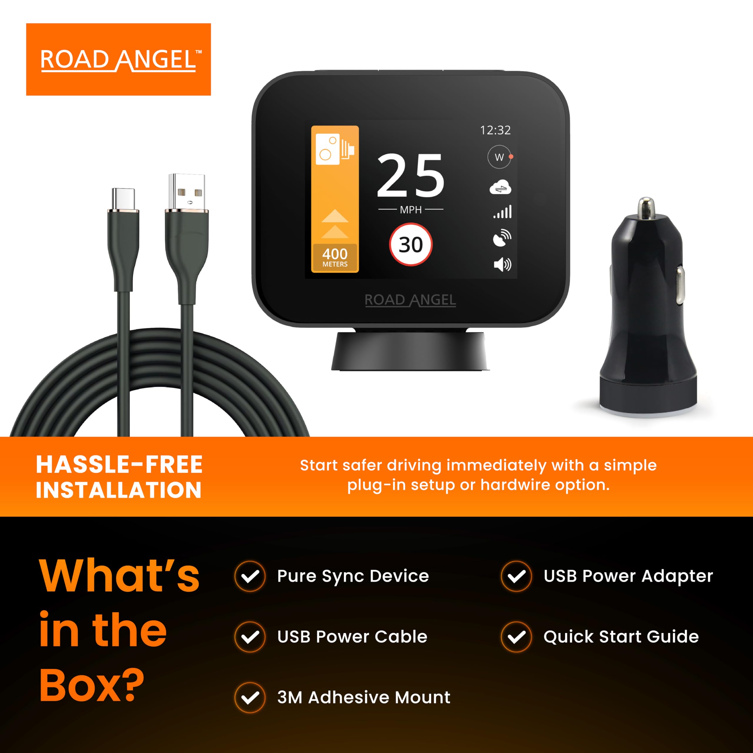 Road Angel Pure Sync Rivelatori di autovelox per auto UK - Rivelatore di autovelox Road Angel - Abbonamento richiesto per l'uso