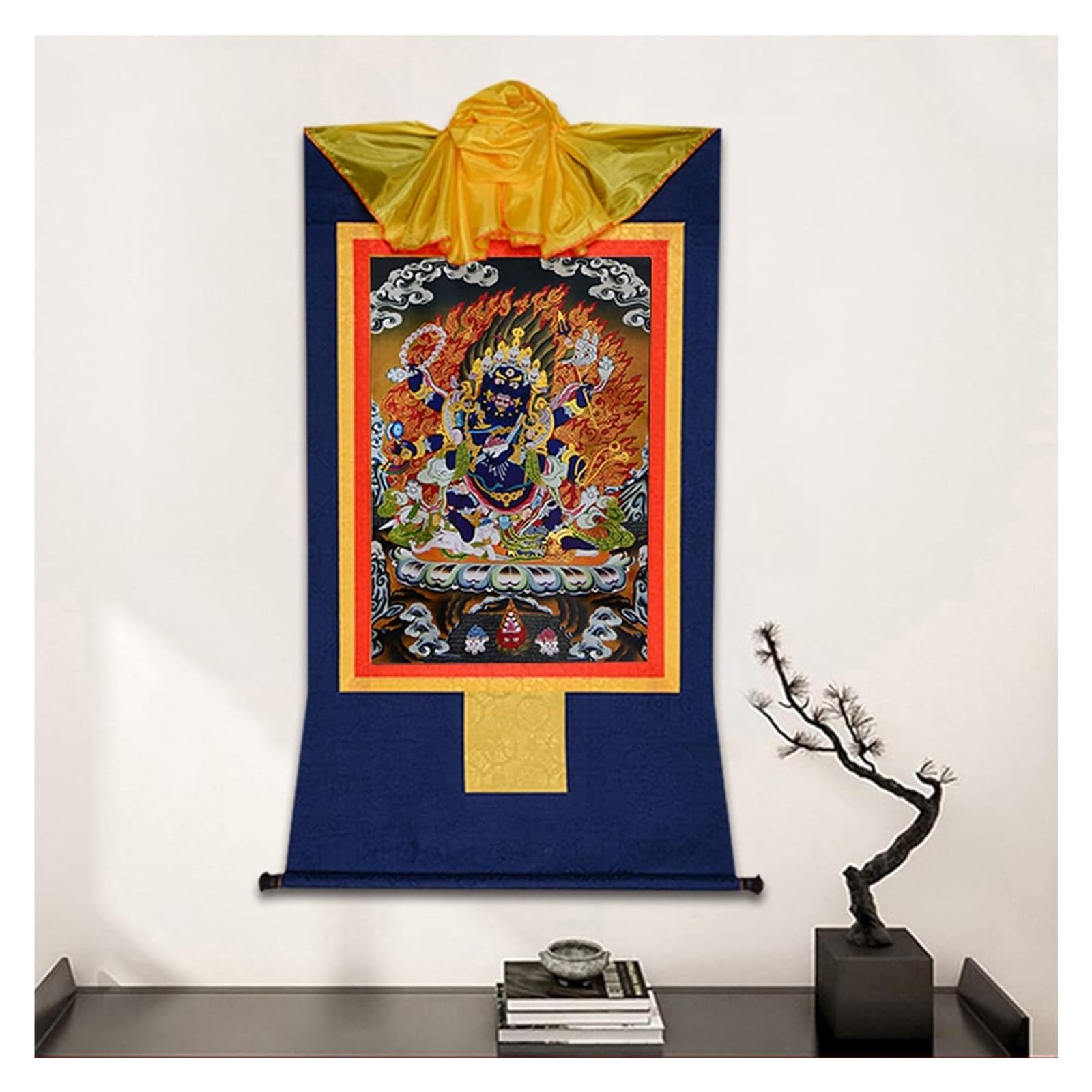 Thangka-Gemälde, tibetisches Thangka, Thangka-Gemälde, buddhistischer Wandteppich, sechsarmiger Mahakala, tibetische Thangka-Malkunst, buddhistischer Thangka-Brokat, Buddha-Wandteppich mit Schriftroll