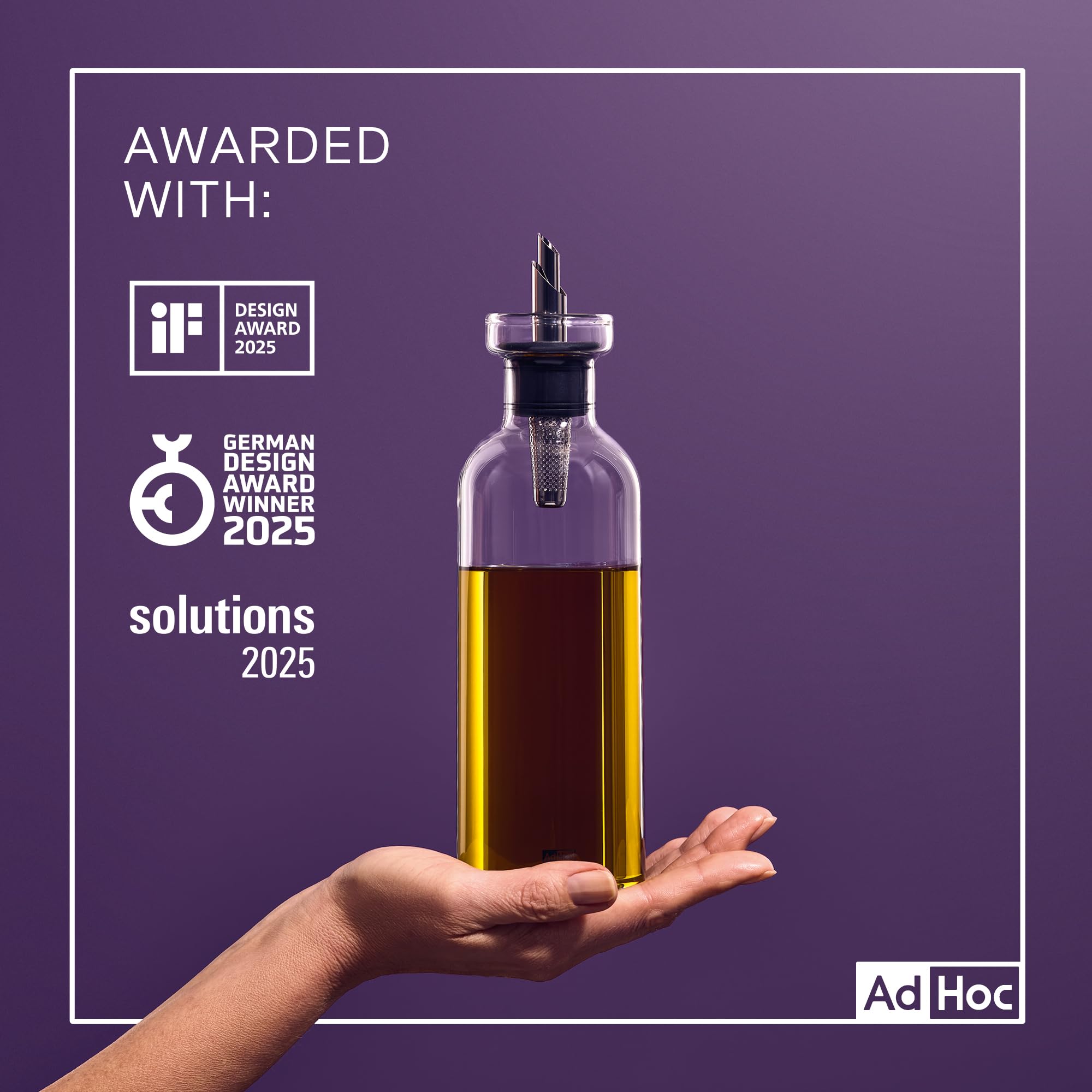 AdHoc BZ80 AromaPour dozownik oleju ze szkła borokrzemowego lub dozownik octu, elegancka butelka na oliwę z oliwek z wylewką ze stali nierdzewnej, idealna do oleju z pestek dyni lub octu, hermetyczna,