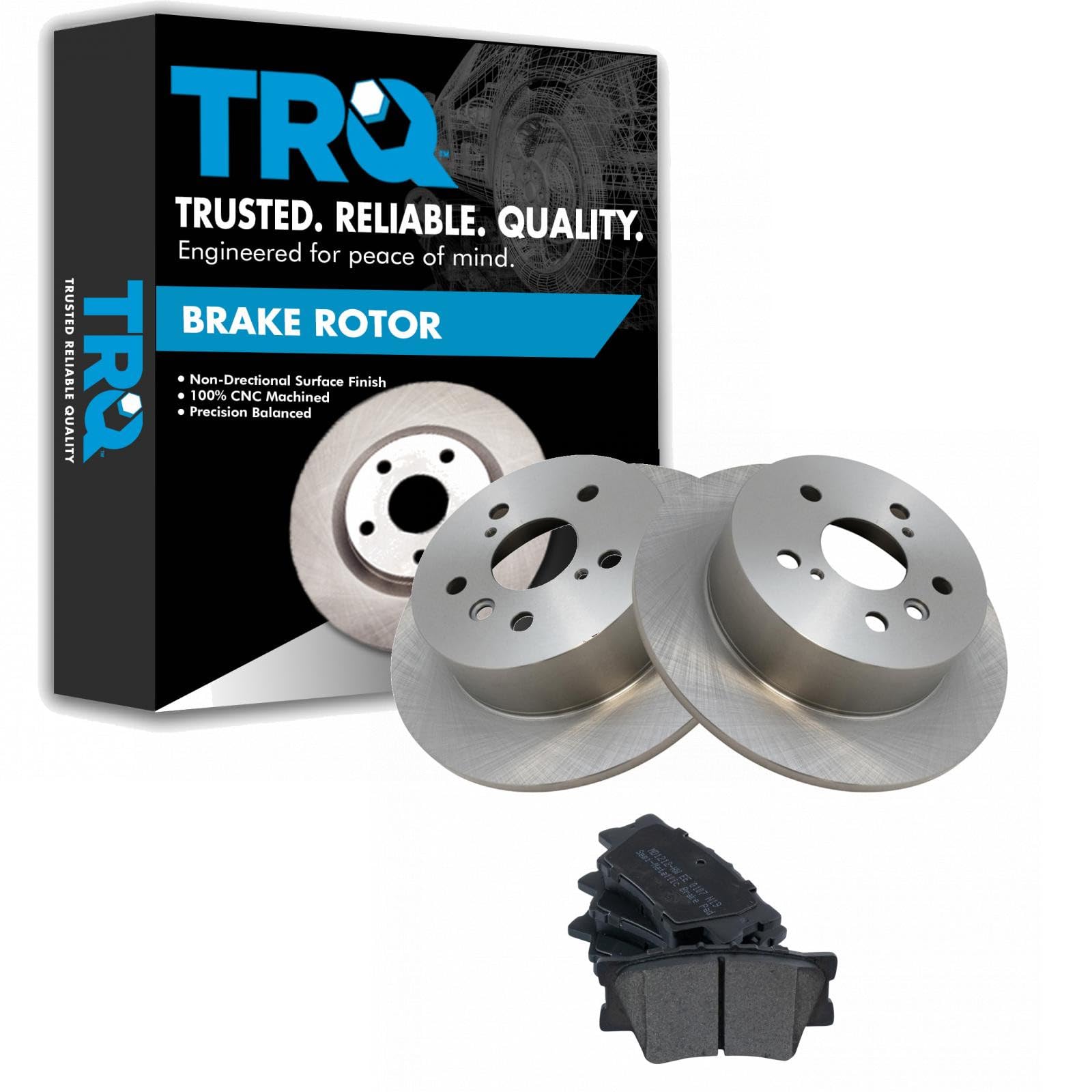 TRQ Rear Brake Pad and Rotor Set Semi Metallic Solid Rotors