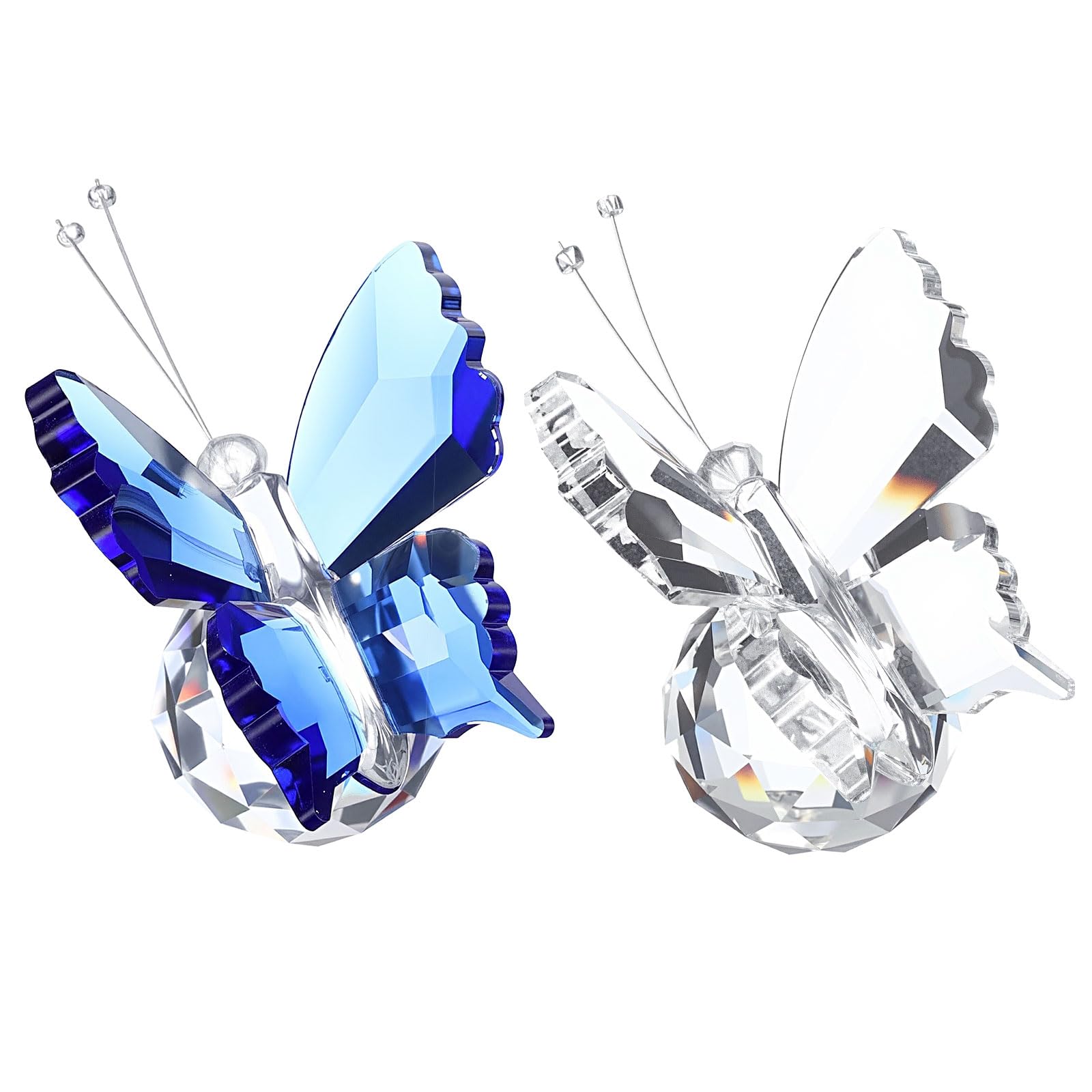 PATIKIL 2 Pcs Butterfly Crystal Paperweight, 75mm / 3 Inch Crystal Paperweight Paper Weight for Home Office Desktop Table Decor Wedding Party Jewelry Ornaments, White/Blue