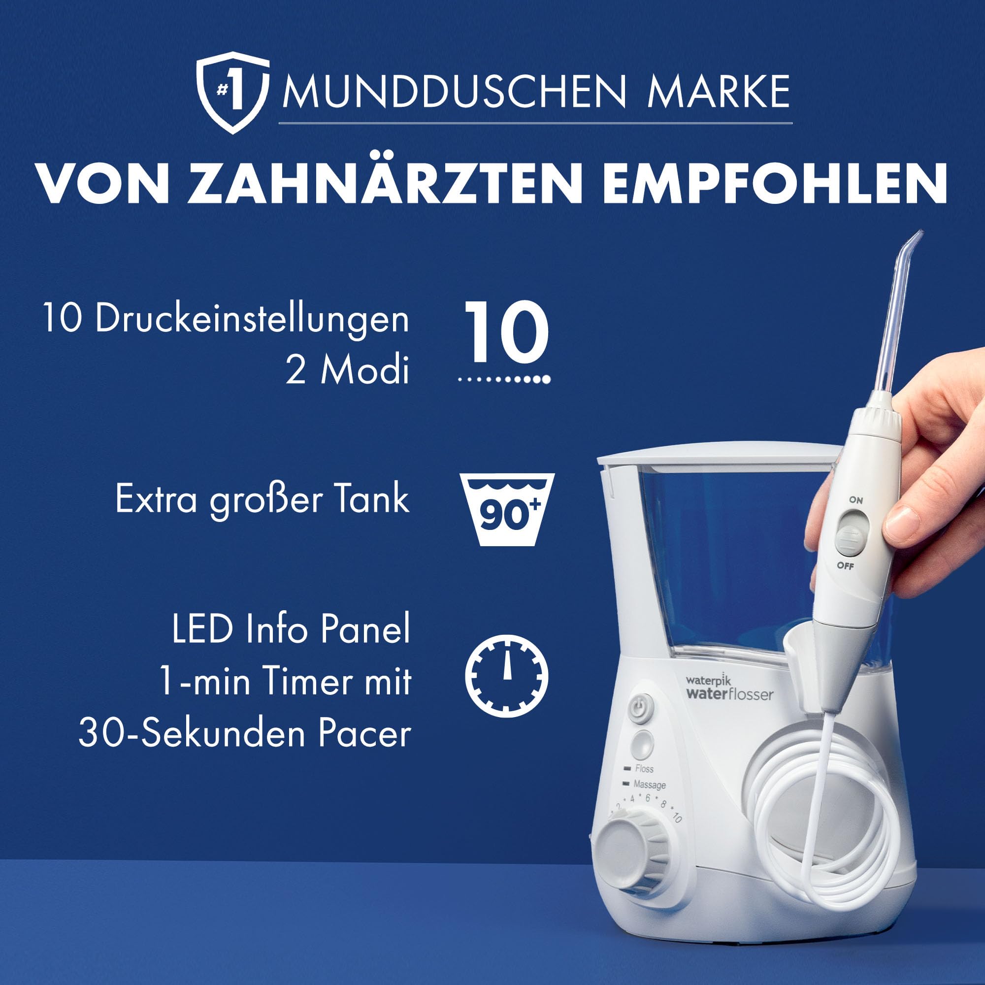 Waterpik Ultra Professional Munddusche, Testsieger 2026, Precision Pulse Technology, TÜV Siegel, bis zu 99,9 Prozent Plaque Entfernung, 6x Aufsätze, 10x individuelle Modi, integrierter Timer, weiß