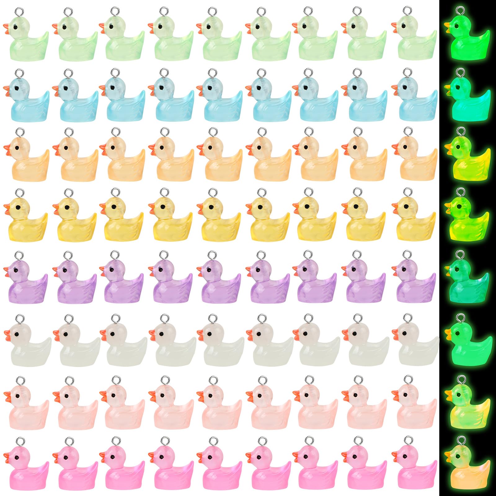 BENOSPACE 48Pcs Luminous Duck Charms Glow in The Dark Beads Mini Resin Duck Shape Pendant Animal UV Bead Solar Bead DIY Accessories for Jewelry Making Necklaces Bracelets Earrings Arts Supplies Crafts