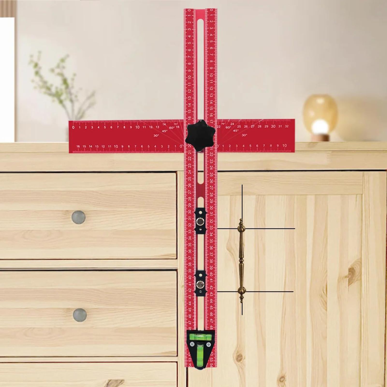 Règle de positionnement de forage |Outil de mesure et de marquage multi-angle pour le travail du bois/menuiserie/bricolage |Règle en forme de T en alliage d'aluminium avec 2
