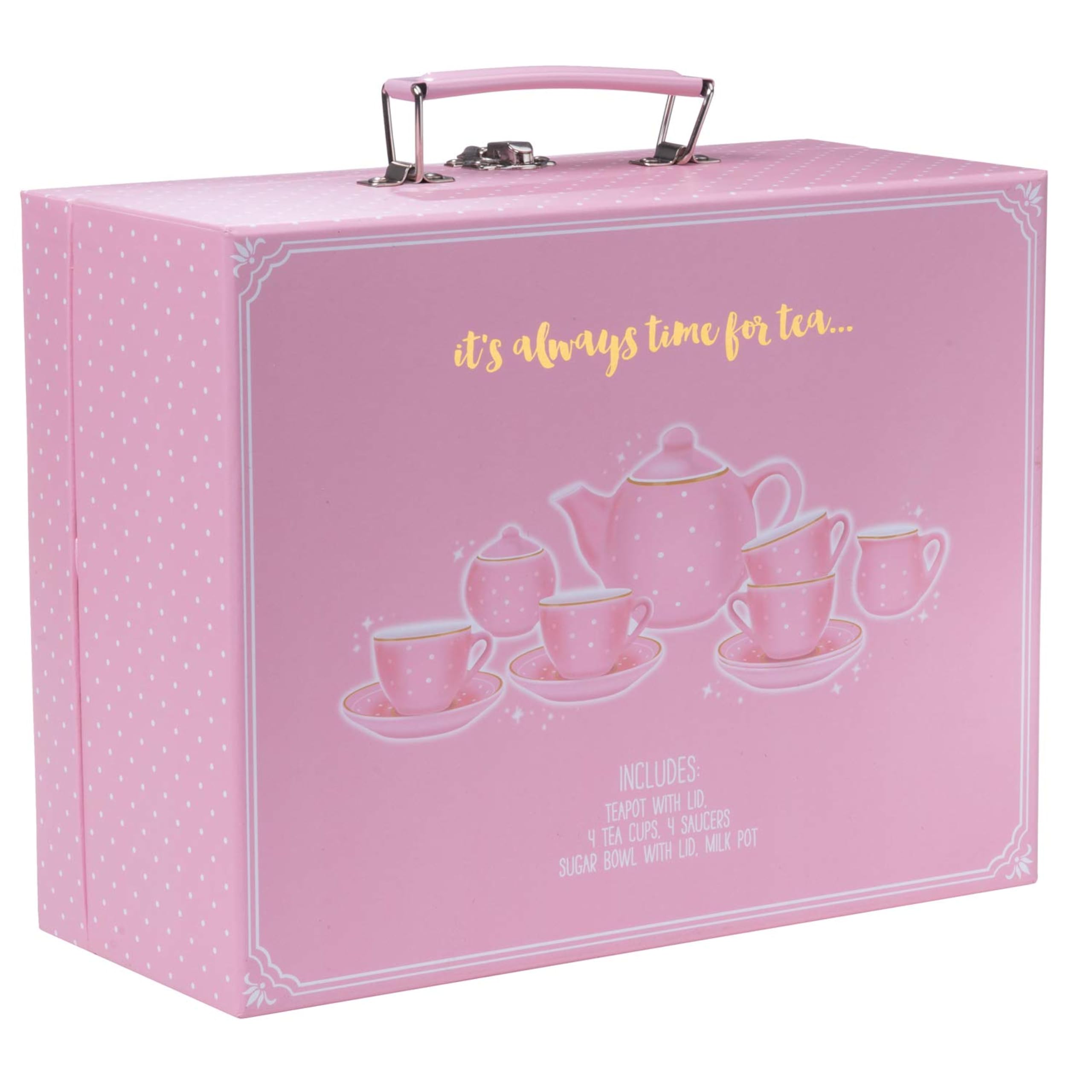 Jewelkeeper - Juego de té para niñas, Servicio de té Juguete de Porcelana, vajilla Infantil de 13 Piezas - Diseño de Lunares Rosas