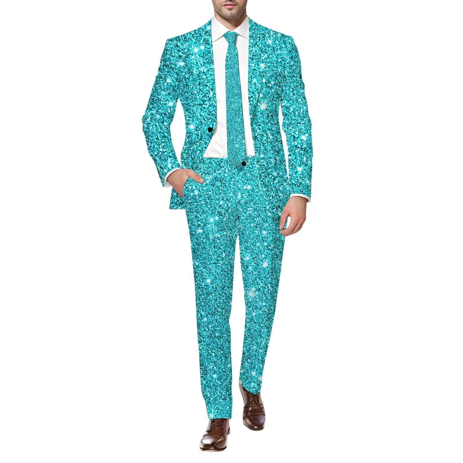 Tuta da uomo con paillette, 2 pezzi, con brillantini, slim fit, lucidi, smoking, giacca per carnevale, set da discoteca, giacca con glitter metallizzati, giacca per feste