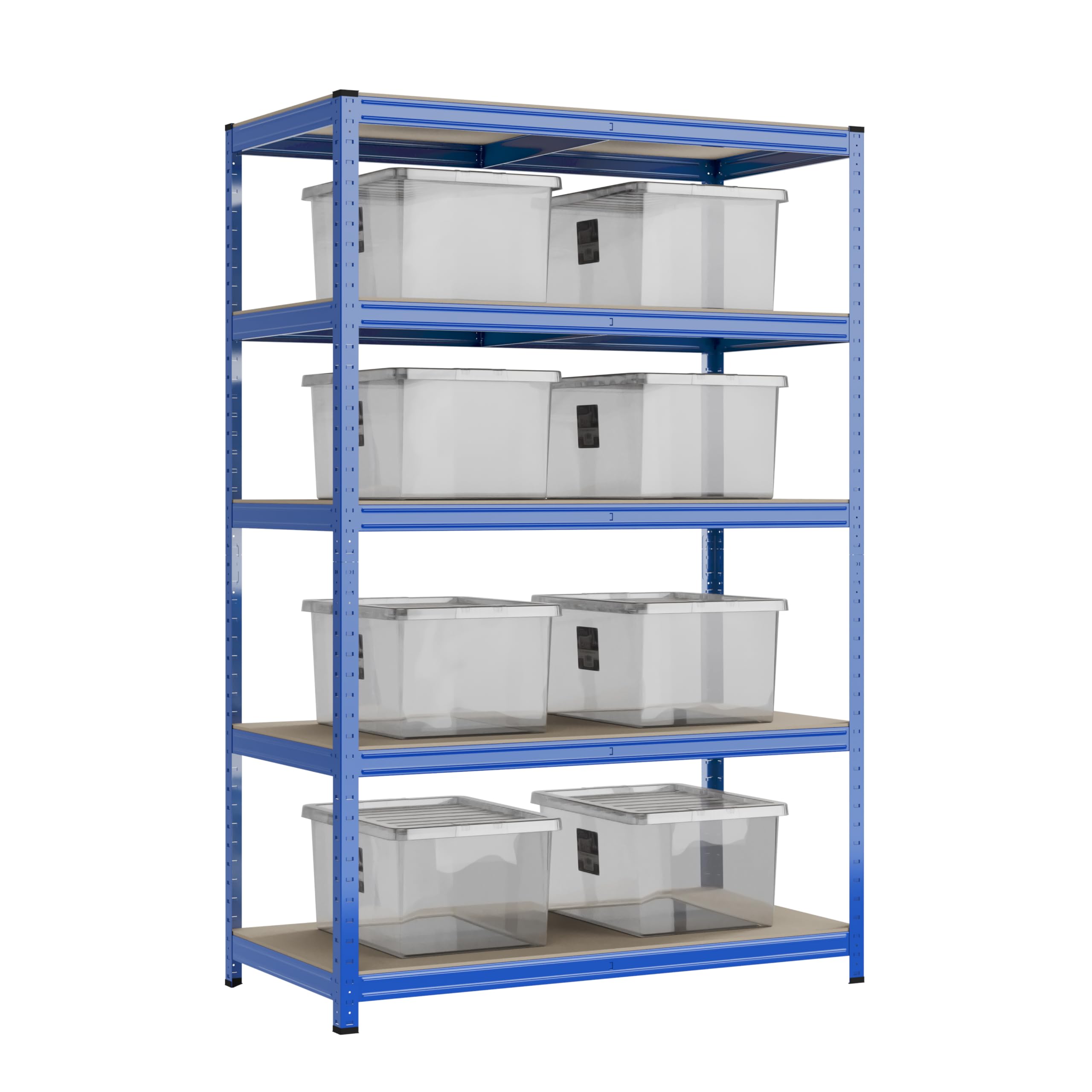 Racking Solutions Heavy Duty Garage Shelving Unit 200KG Per Shelf With Wham Bam Storage Boxes 1000KG Weight Capacity (1800mm H x 1200mm W x 600mm D)