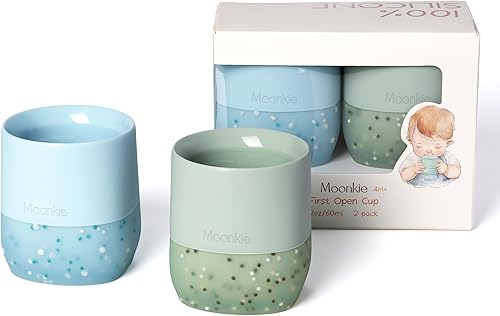 Moonkie Vasos de silicona para bebés de más de 4 meses  Pequeñas tazas de entrenamiento abiertas para bebés con confeti  Esencial para el destete  2