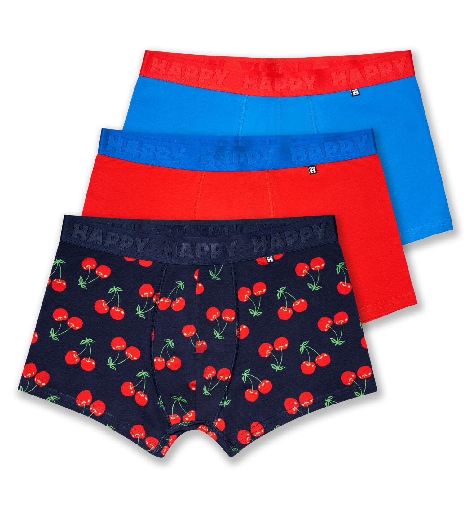 Happy Socks 3-pak bawełnianych bokserek Cherrys, męskich, granatowych, rozmiar M