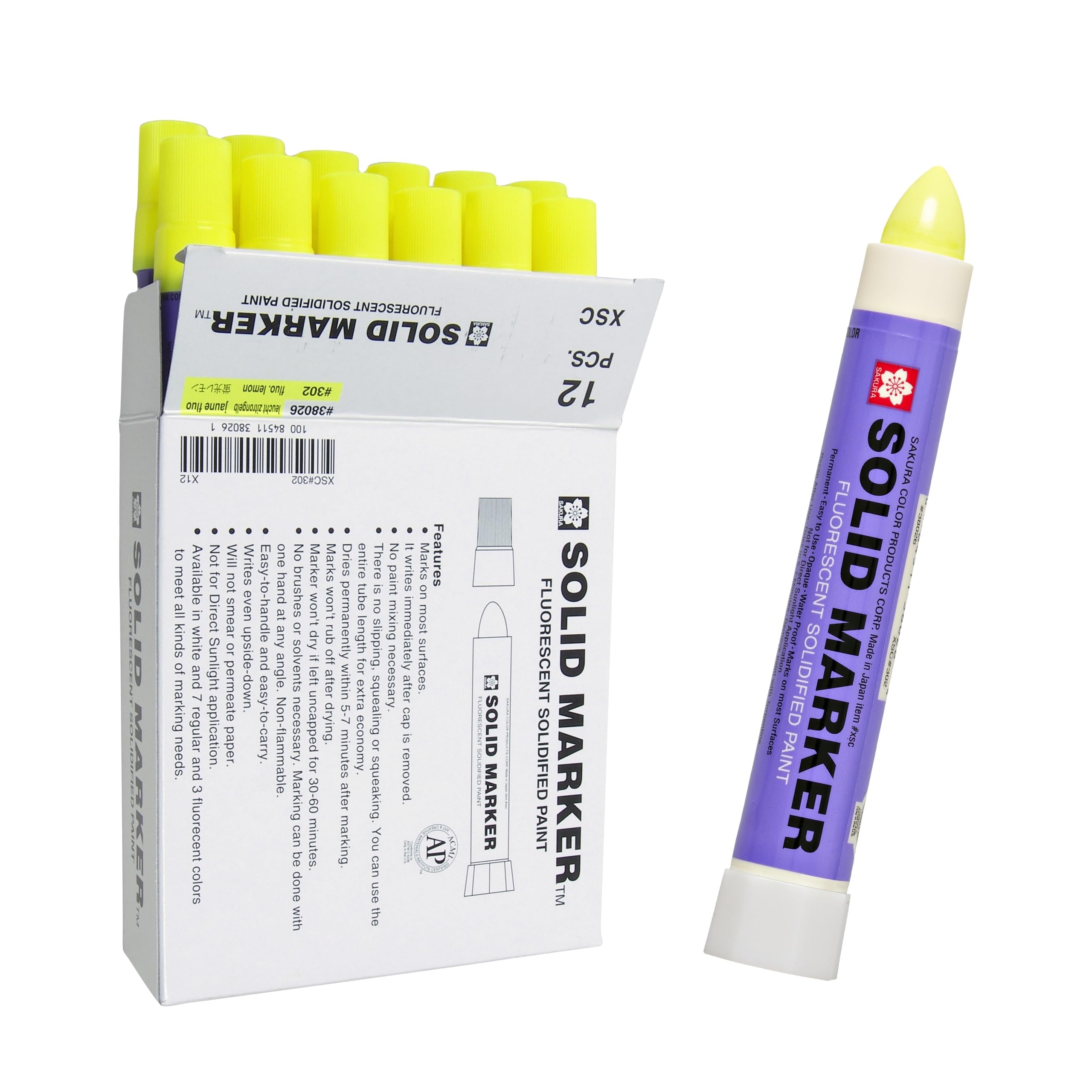 SAKURA Solid Paint Markers - Permanent Marker Paint Pens - Window, Wood, & Glass Marker - Fluorescent Yellow Paint - 12 Pack