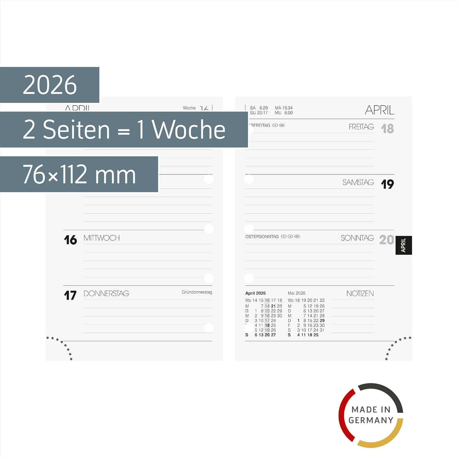 BRUNNEN Weekly Replacement Calendar Model 723 2026 76 x 112 mm