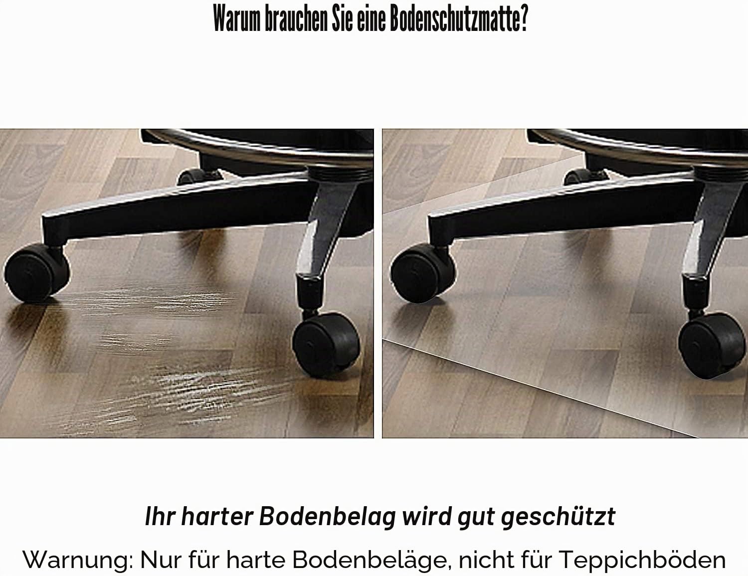 LeapYouth Premium-Bürostuhl-Matte für Hartholzböden, 91,4 x 121,9 cm, transparenter Bodenschutz für Rollstühle, leicht gleitende Hartbodenmatte für Zuhause, Büro, Computertisch