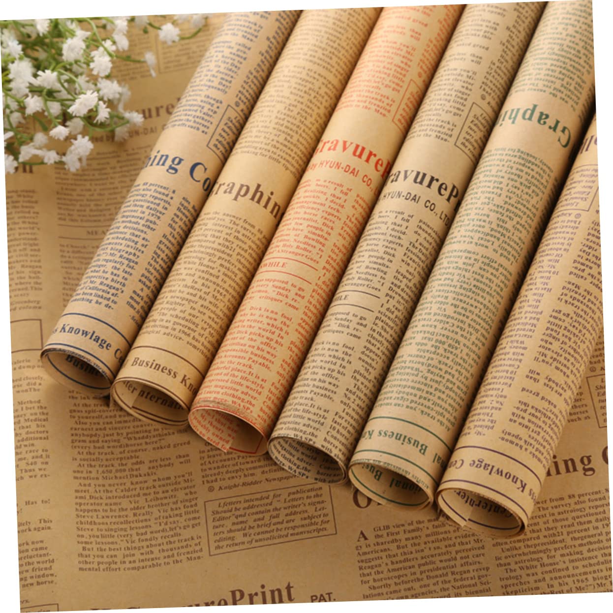 Gatuida 50blätter Retro-geschenkpapier aus Kraftpapier Geschenkverpackungspapier für Blumensträuße und Andere Anlässe Zeitungspapier-design für Diy-projekte und Zufälliger Stil