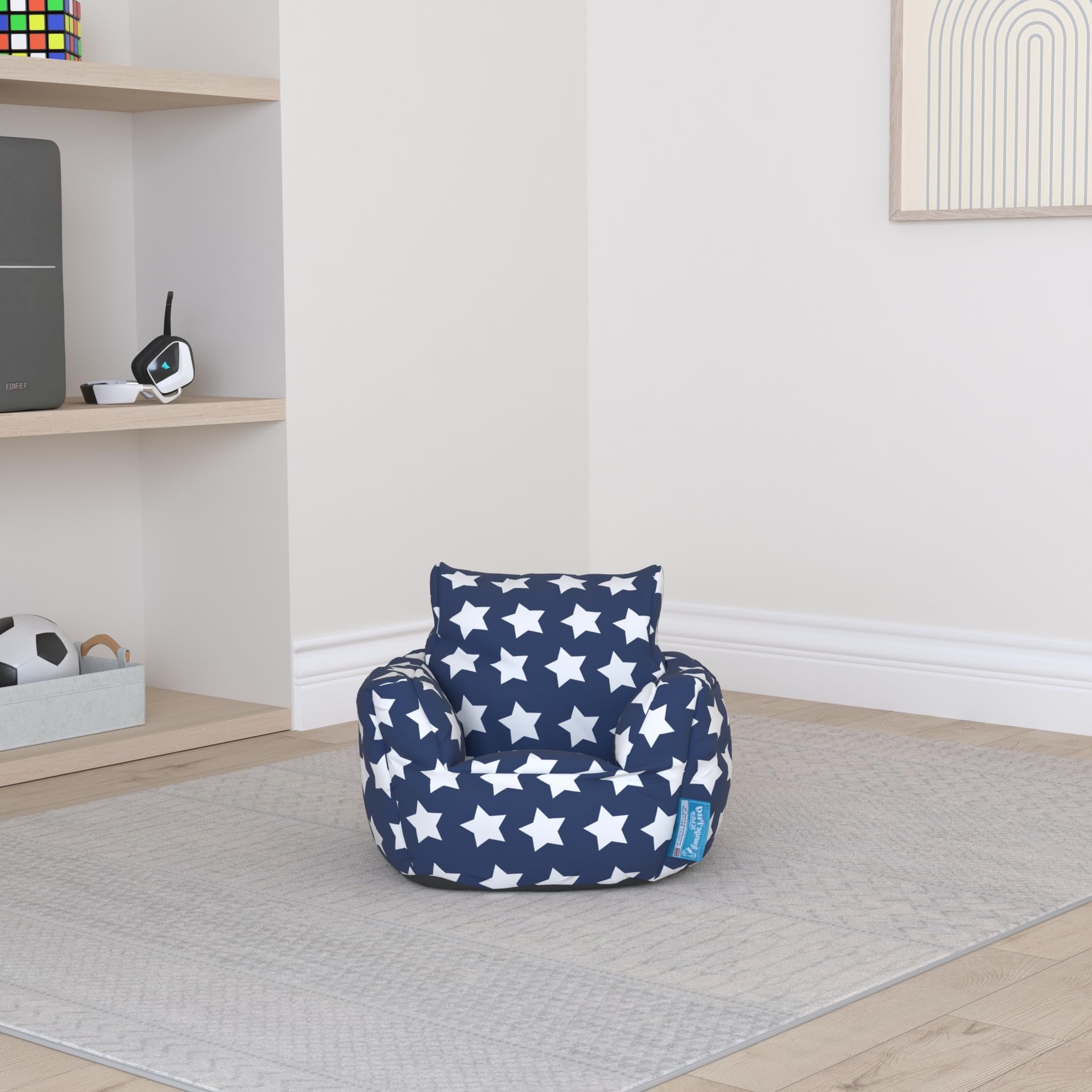 Pouf Poltrona Relax Per Bambini Lounge Pug – Stella Grigia, 55x70x55 Cm, Tessuto Antimacchia, Con Cerniera Di Sicurezza, Garanzia 2 Anni