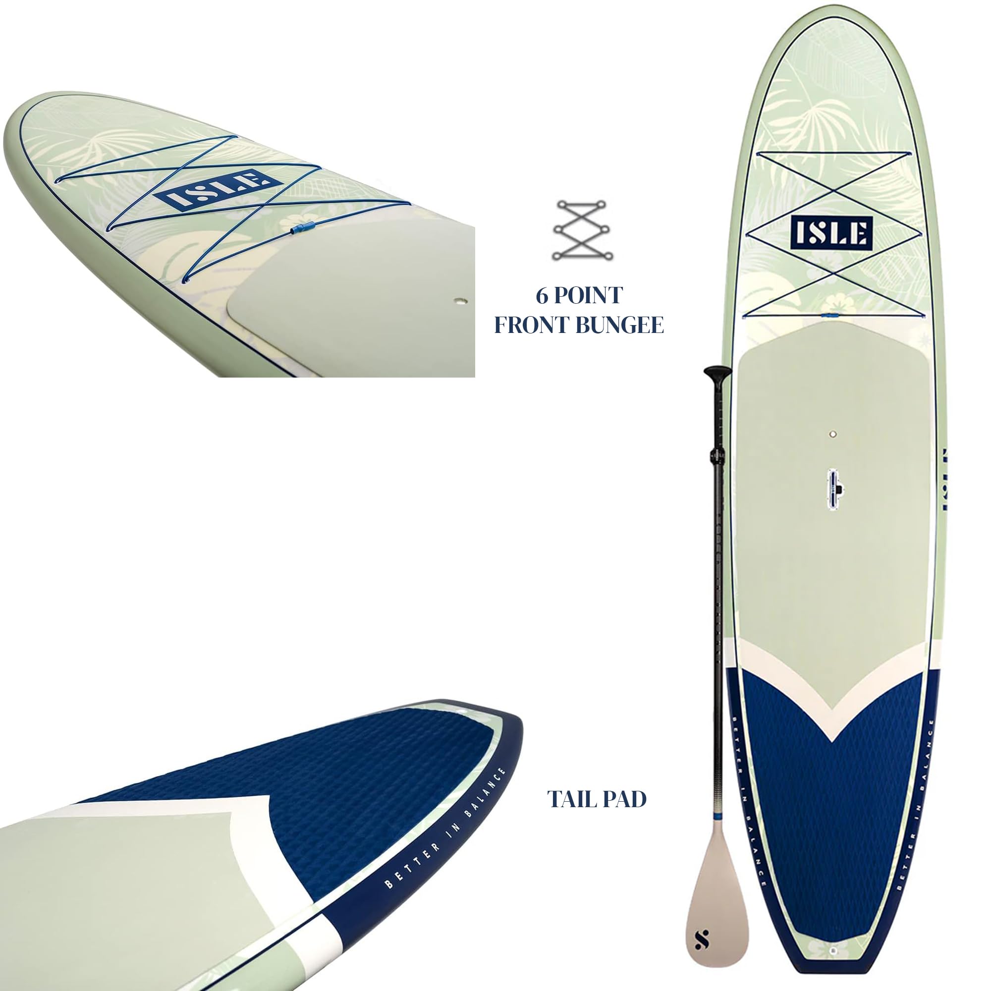 ISLE Glider Rigid Epoxy Stand Up Paddle Board with SUP Package — Wood Grain Board Includes Paddle, Leash, Fin — 10'10