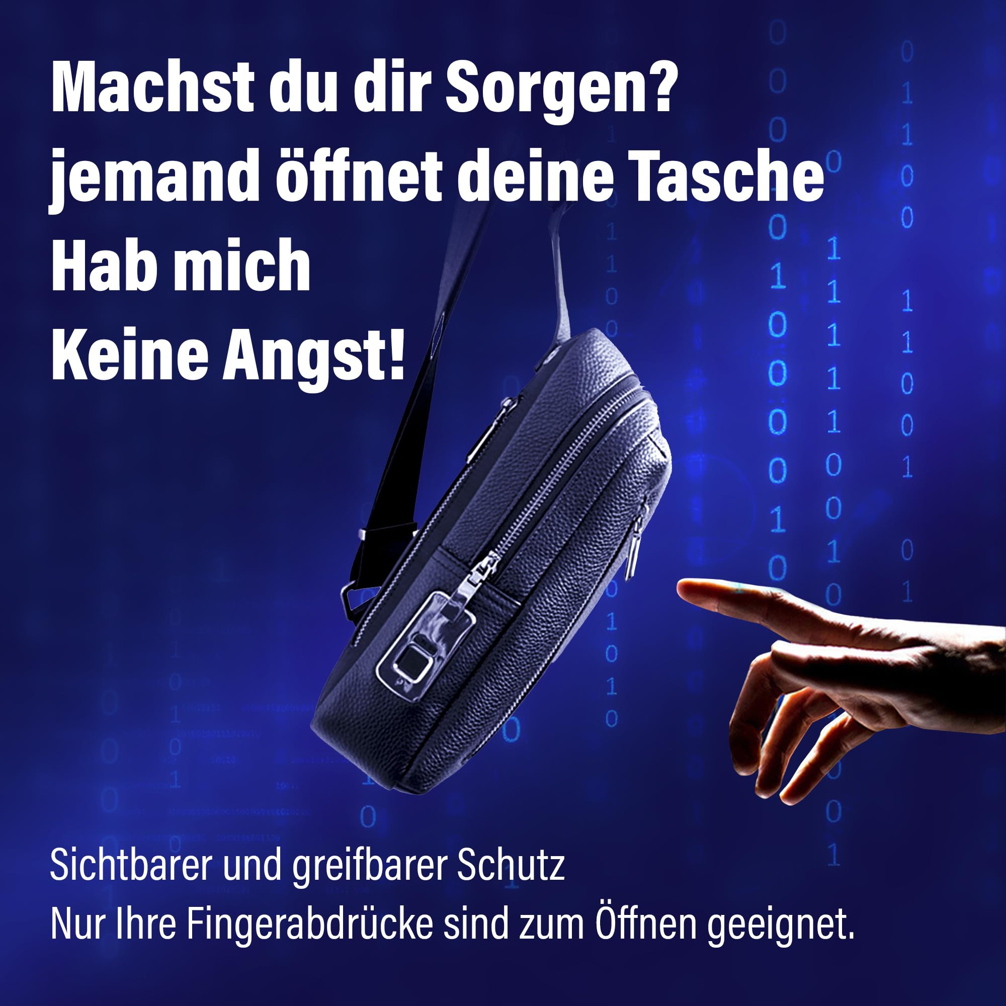 Herren Umhängetasche & Schultertasche mit sicherem Fingerabdruck-Schloss – Echtleder, USB-C Anschluss, diebstahlsicher & wasserfest