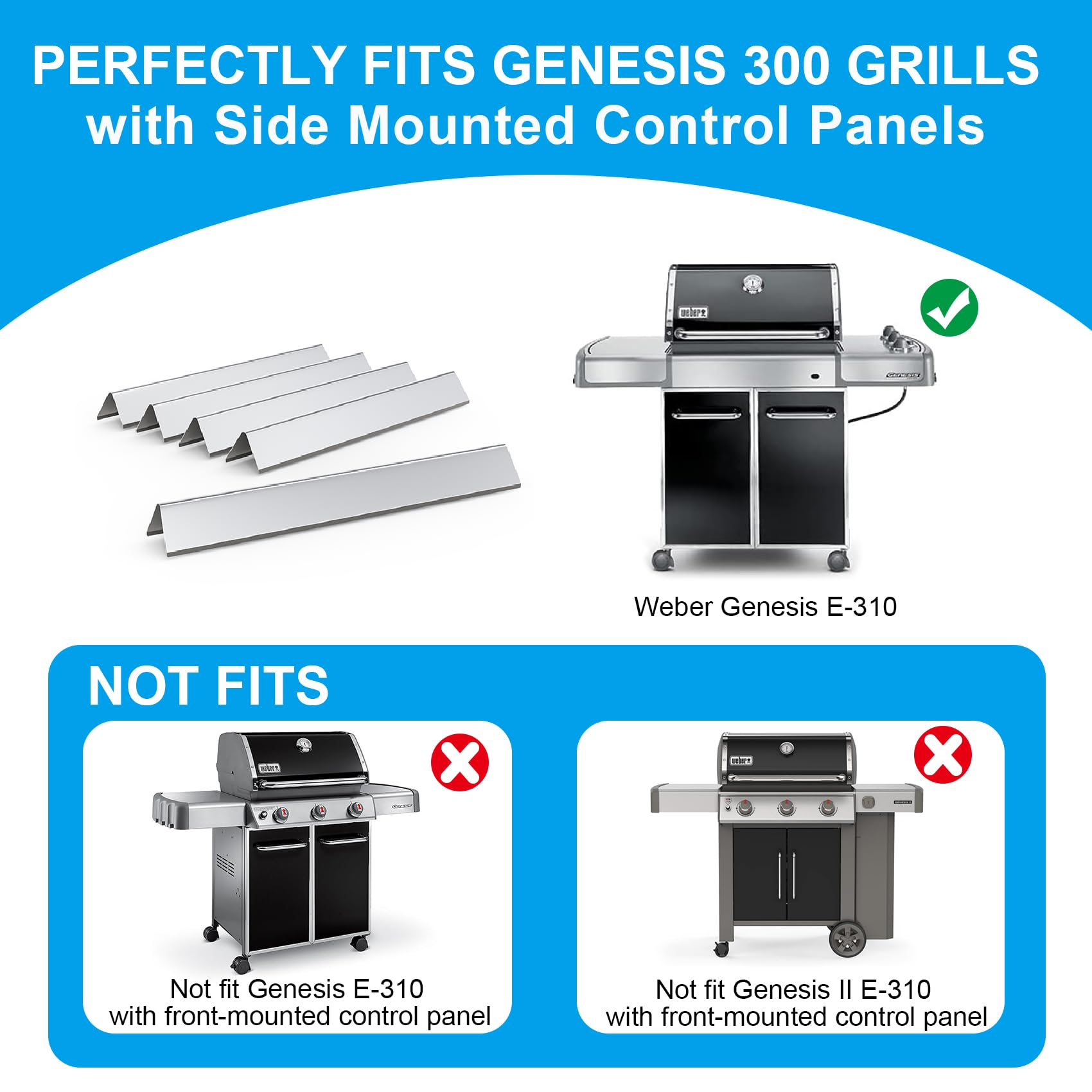 5-Pack Stainless Steel Flavorizer Bars For Weber Genesis 300 Series Grills (E310, E320, S310, S320) - 24.5 Inch