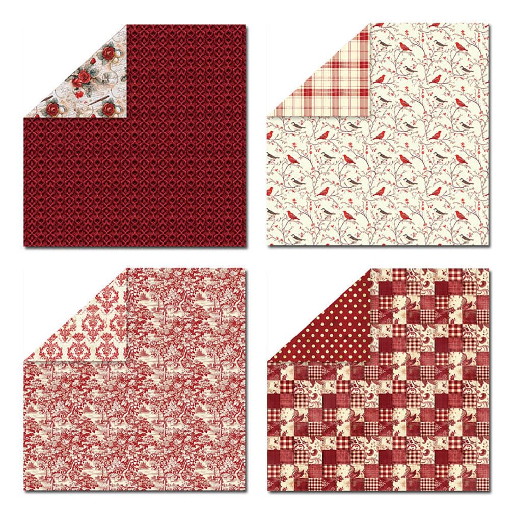 Wkładka do schowka, papier wzorowy 12x12, 24 arkusze dwustronnego papieru do scrapbookingu, papier do wzorów, 12 wzorów, 160 g/m2 papier do scrapbookingu, papier dekoracyjny(Red)