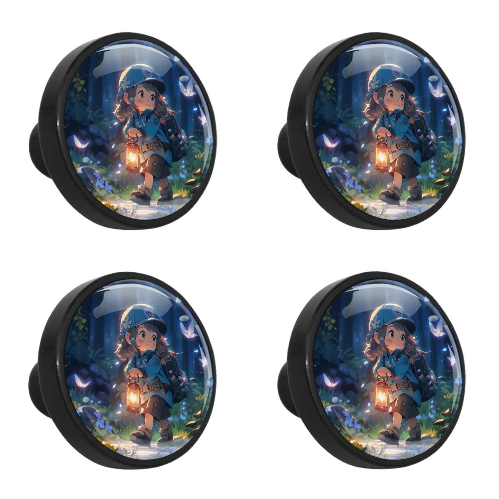 NUEAHEDN 4 PCS Adventure Girl Cabinet Knobs, Bathroom Drawer Pulls Handles, Round Dresser Knobs Door Knobs for Kitchen Cupboard Nursery Wardrobes