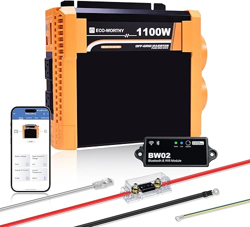 ECO-WORTHY Inversor de energía solar de onda sinusoidal pura de 1100 W, 12 V CC a 120 V CA con puerto USB dual integrado de 18 W, 2 salidas de CA, 1
