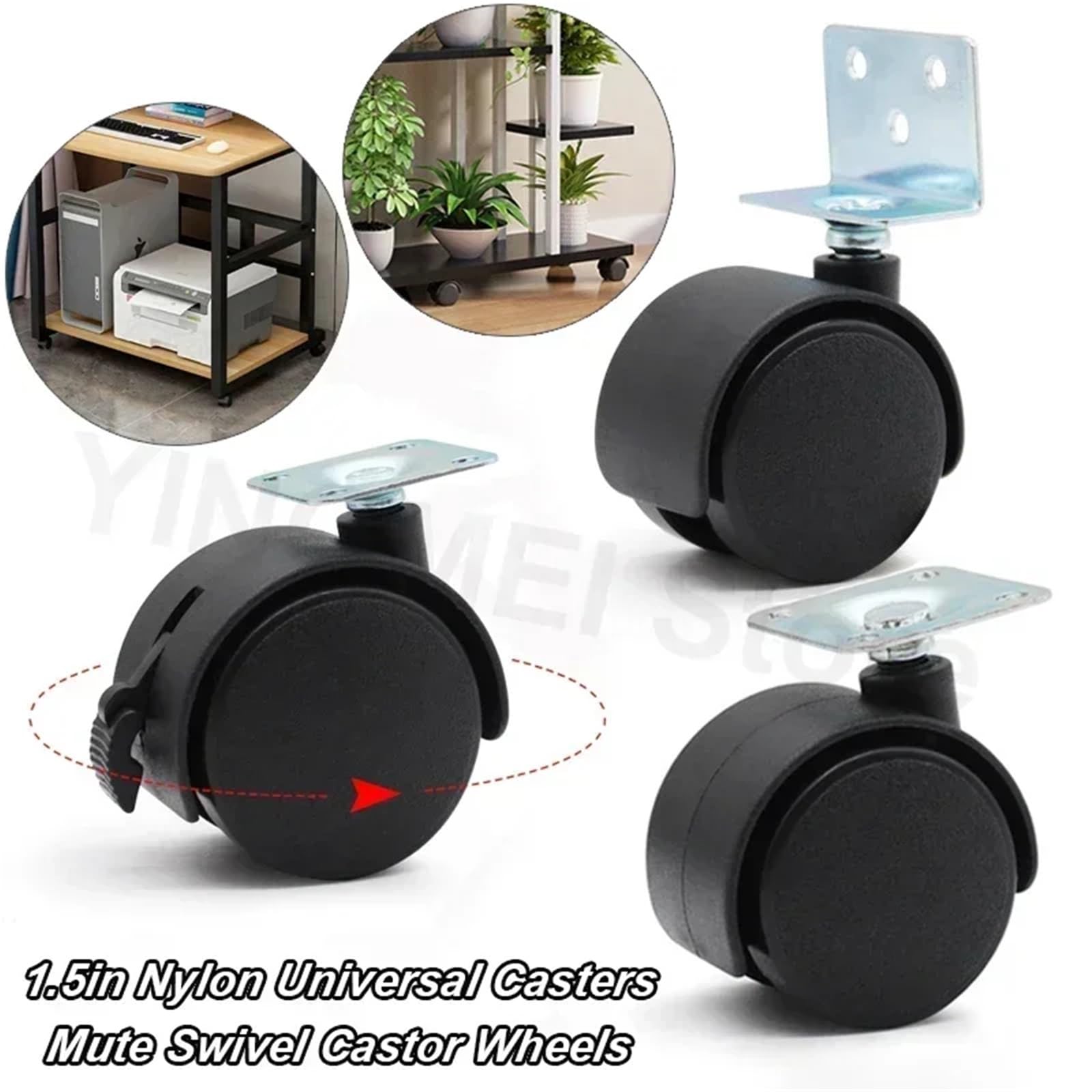 4 pz 1.5 Pollice Universale Ruota Girevole Caster Ruota A Rulli i Sedia Da Ufficio Caster Con Freno for I Bagagli Sedia Accessori, Facile da Installare(1.5in without brake)